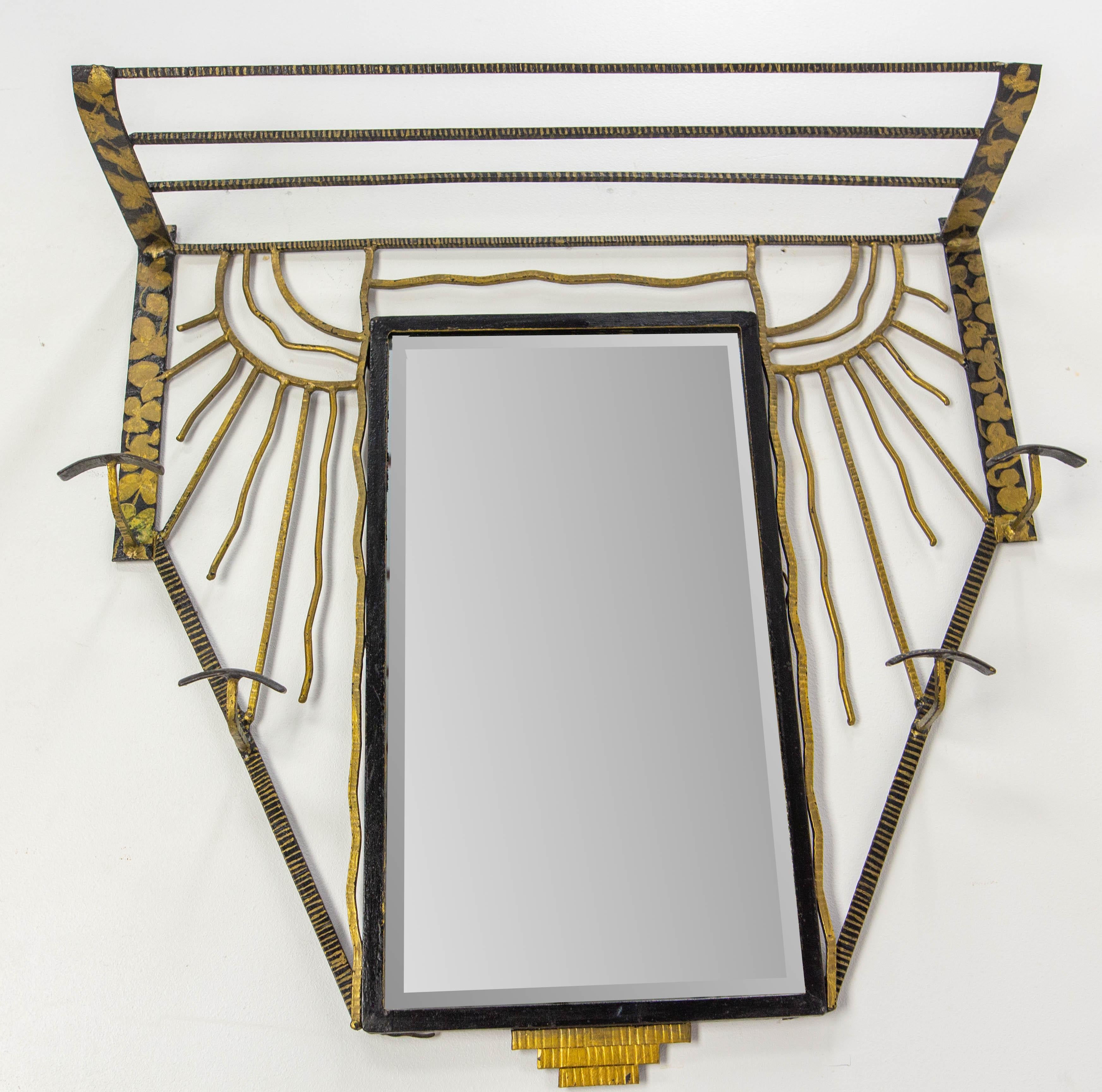 Französisch Art Deco Kleiderständer Hutständer Wrough Eisen Glas & Spiegel, um 1925 im Angebot 5