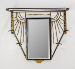 Porte-Manteau Chapeau Art Deco Français Wrough Iron Glass & Mirror, circa 1925