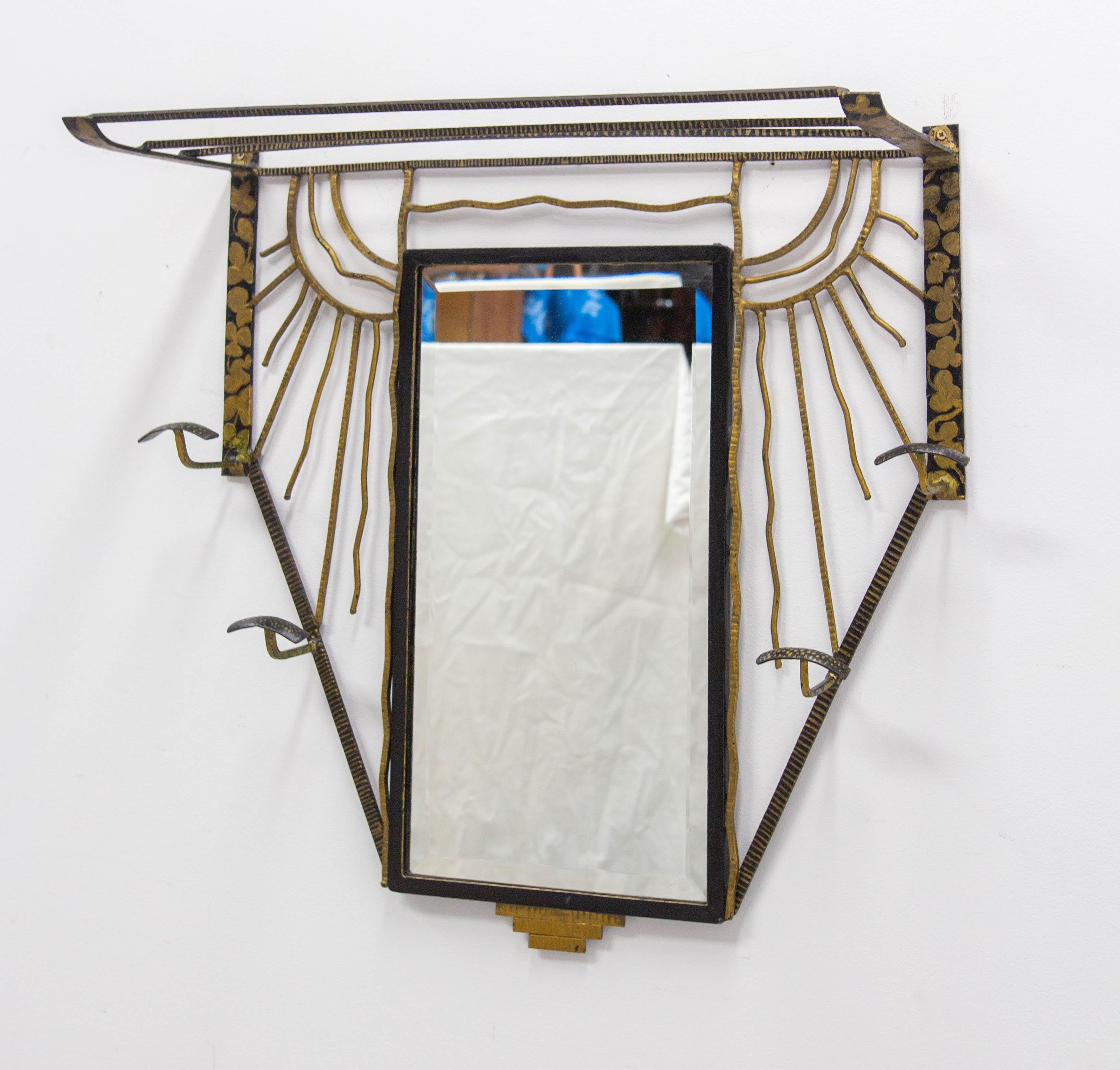 Französisch Art Deco Kleiderständer Hutständer Wrough Eisen Glas & Spiegel, um 1925 (Frühes 20. Jahrhundert) im Angebot