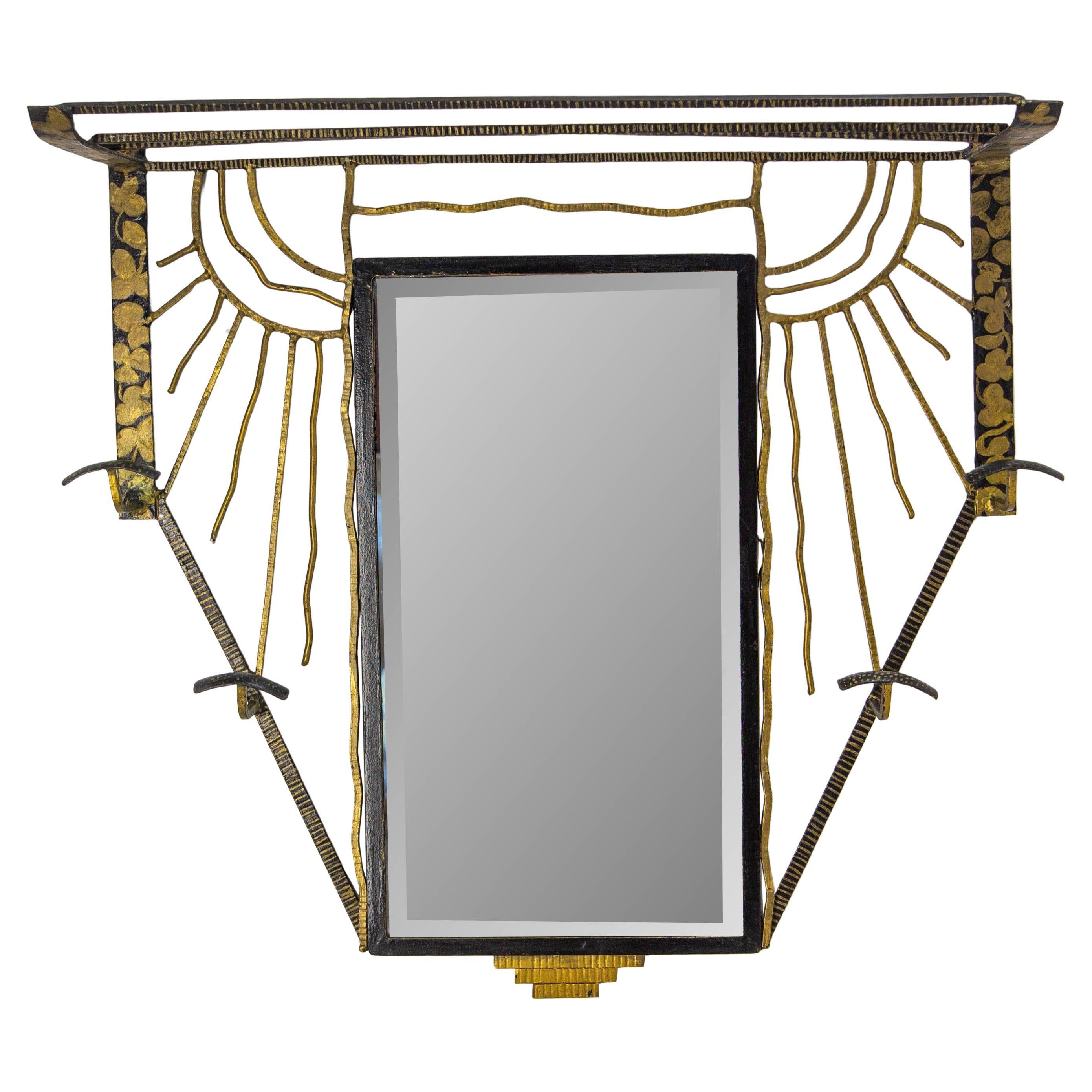 Französisch Art Deco Kleiderständer Hutständer Wrough Eisen Glas & Spiegel, um 1925 im Angebot