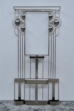 French Art Deco Coat Rack in Chrome and Wrought Iron with Mirror, 1930s