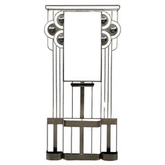 Antique French Art Deco Coat Rack in Chrome and Wrought Iron with Mirror, 1930s