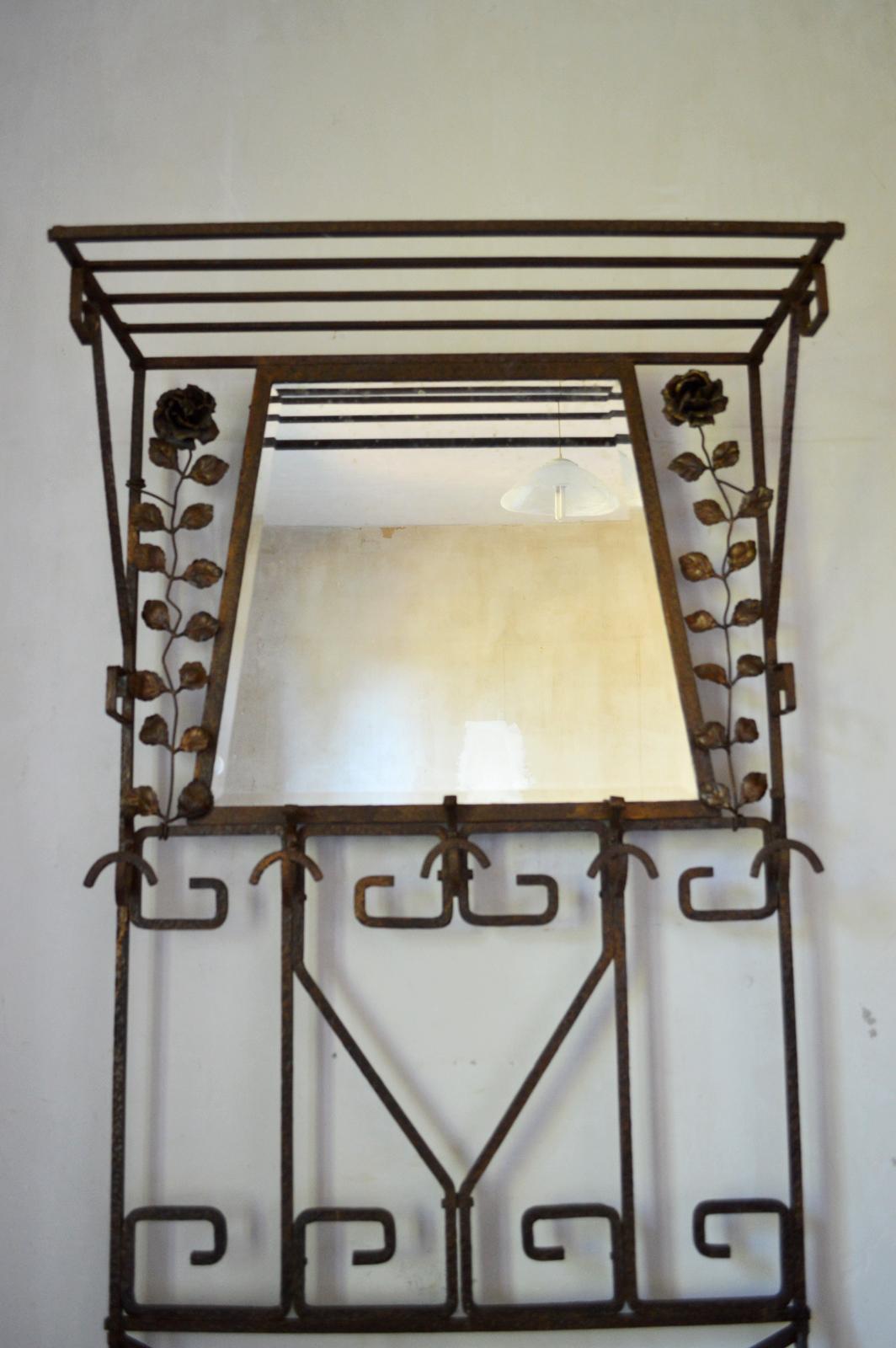 Mid-20th Century French Art Deco Coat-Rack in Wrought Iron, with Roses, circa 1930 For Sale