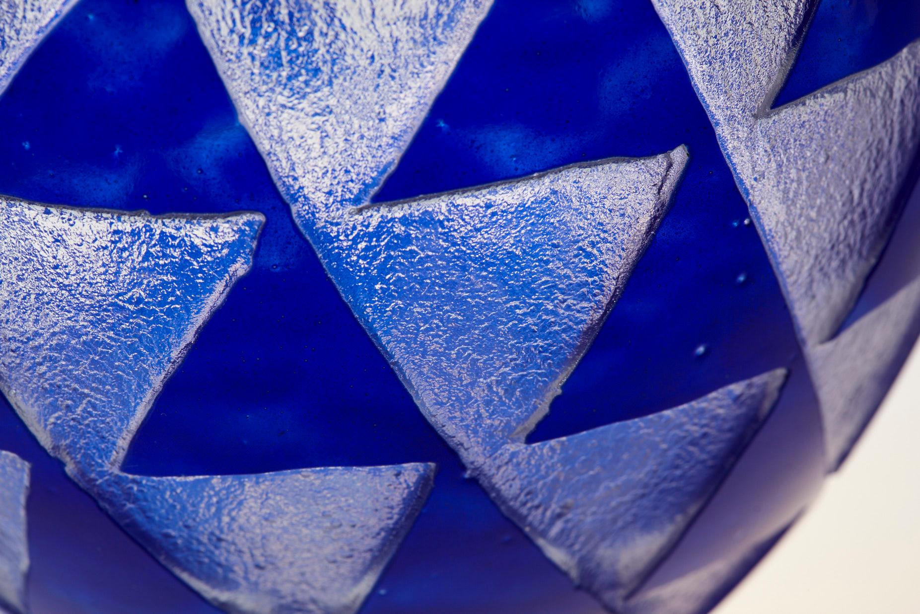 Art Glass French Art Deco Cobalt Blue Sandblasted Glass Vase by David Gueron for Degué For Sale