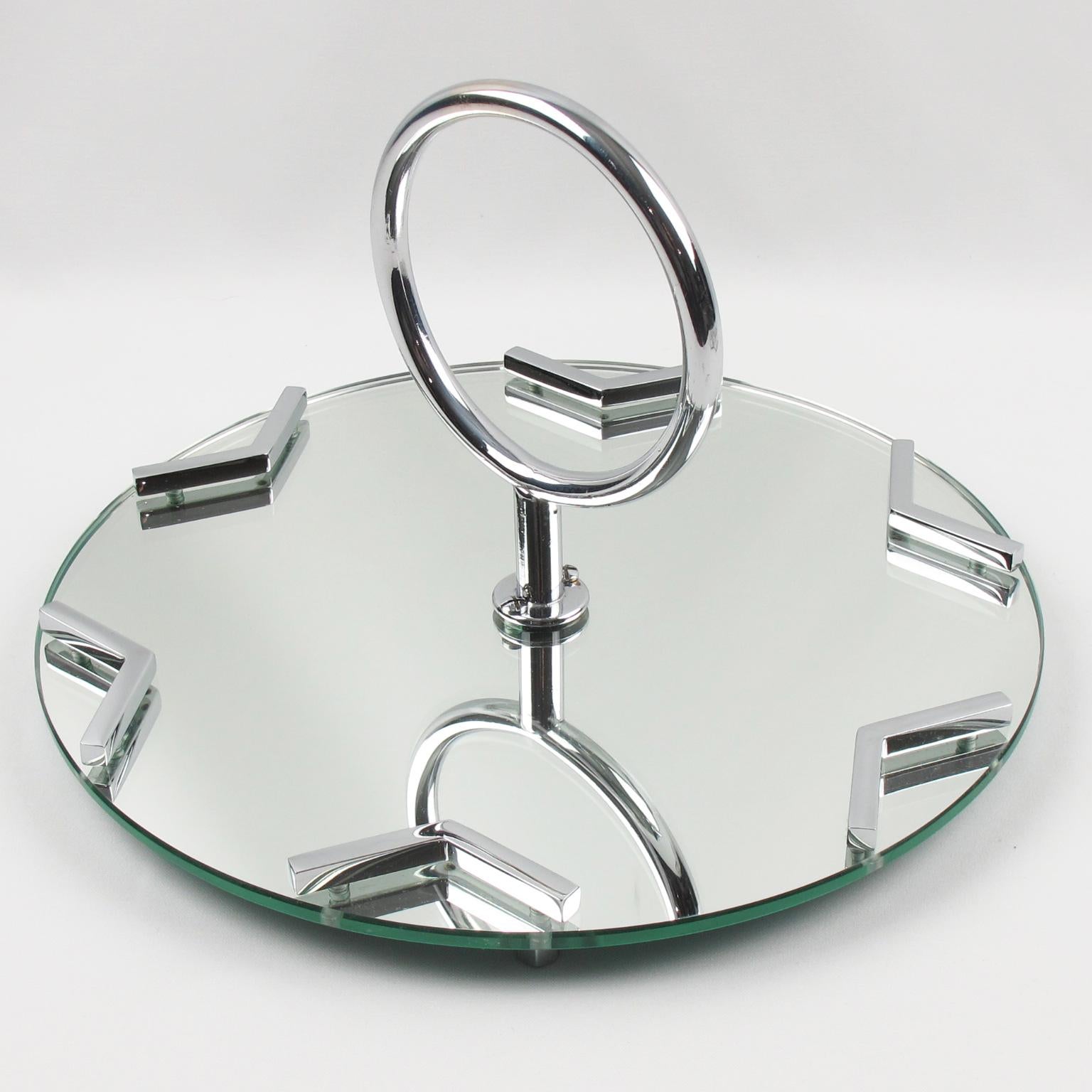 French Art Deco Cocktail Set Barware Mirror Serving Tray and Crystal Dishes 1