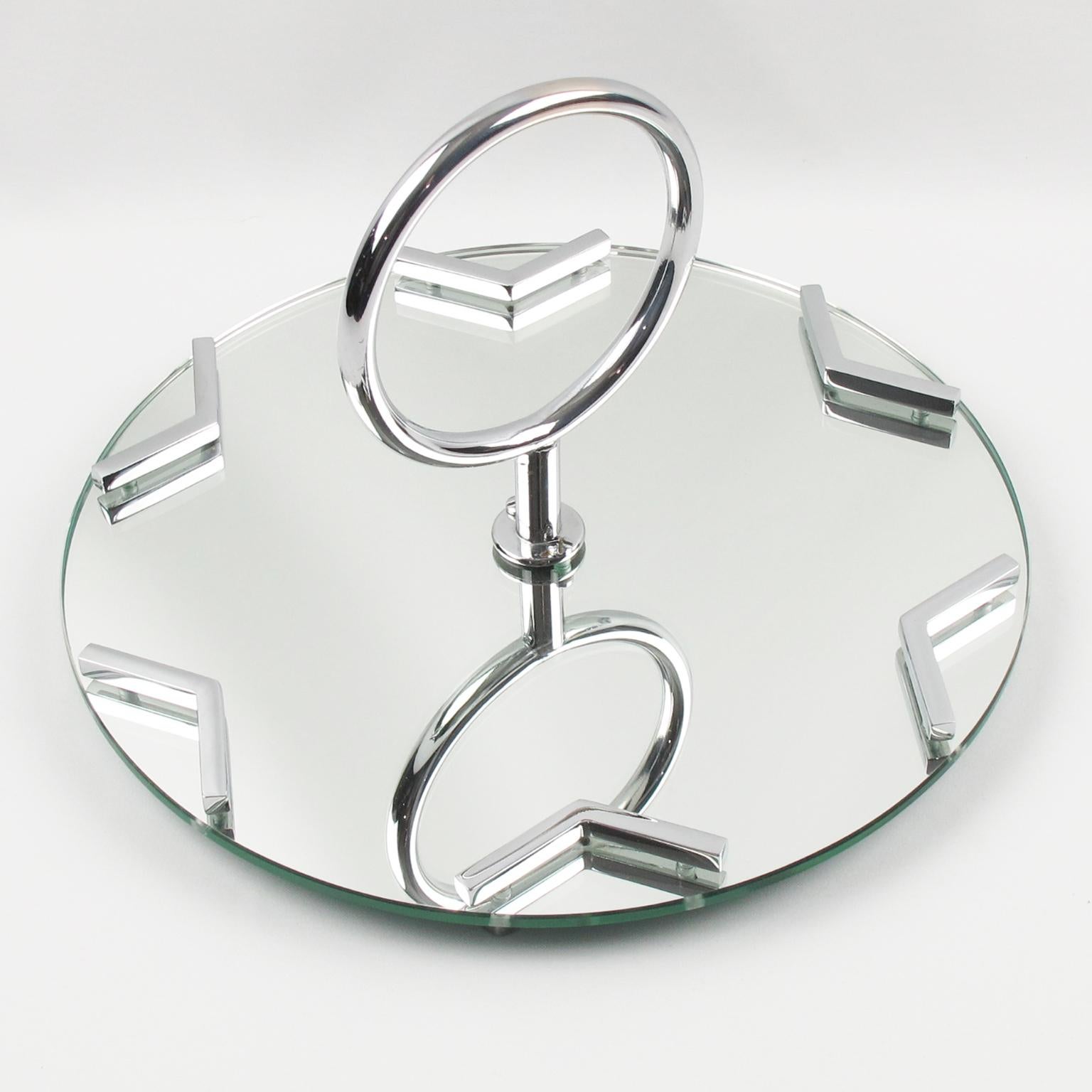 French Art Deco Cocktail Set Barware Mirror Serving Tray and Crystal Dishes 2