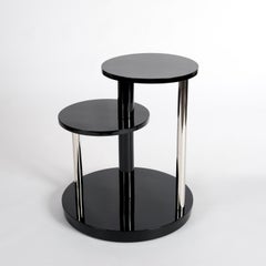 French Art Déco Coffee Table Black High Gloss Lacquer Nickeled legs, 1930s