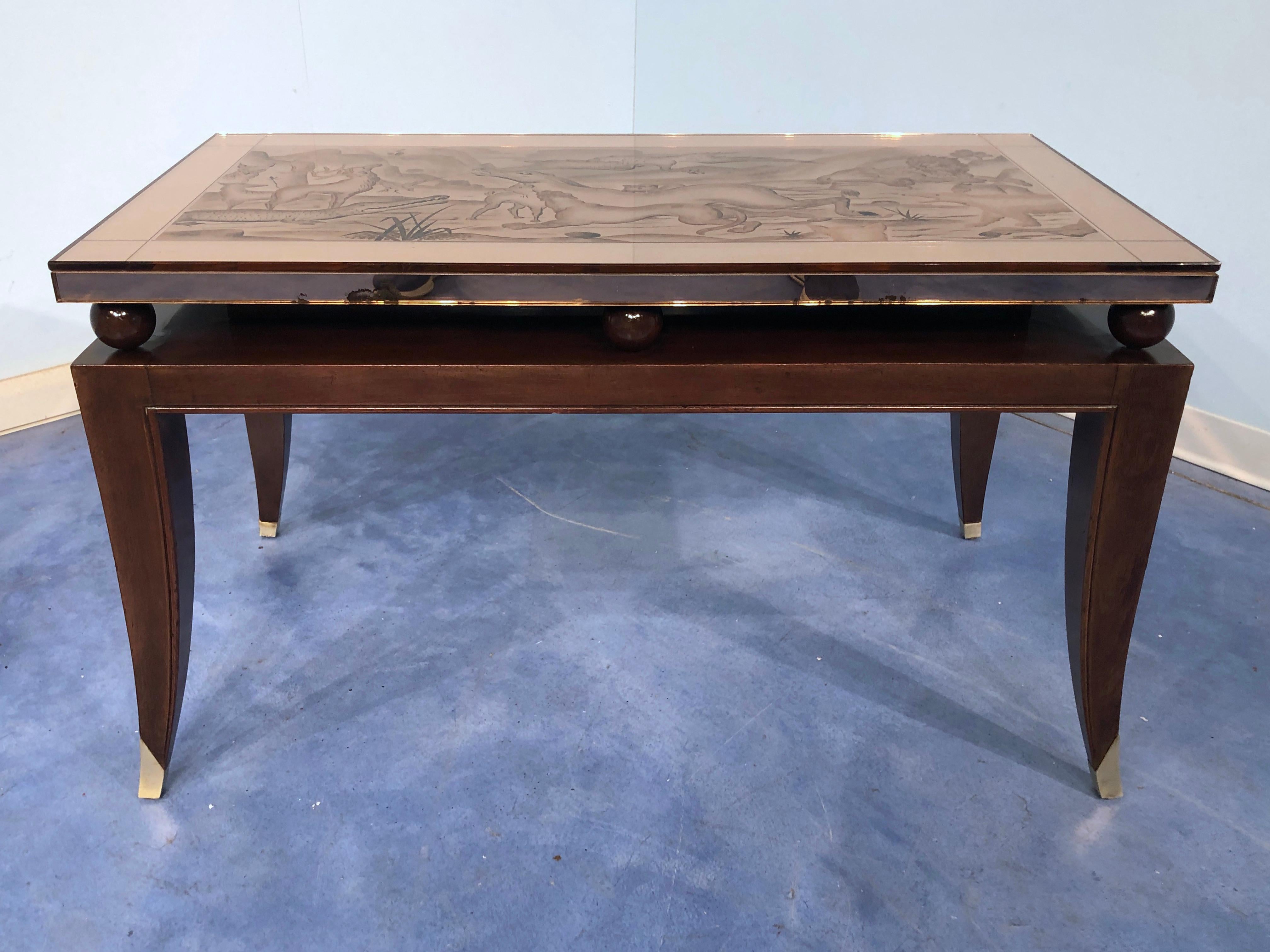 French Art Deco Coffee Table, in the Style of Pascaud, 1940 For Sale 7
