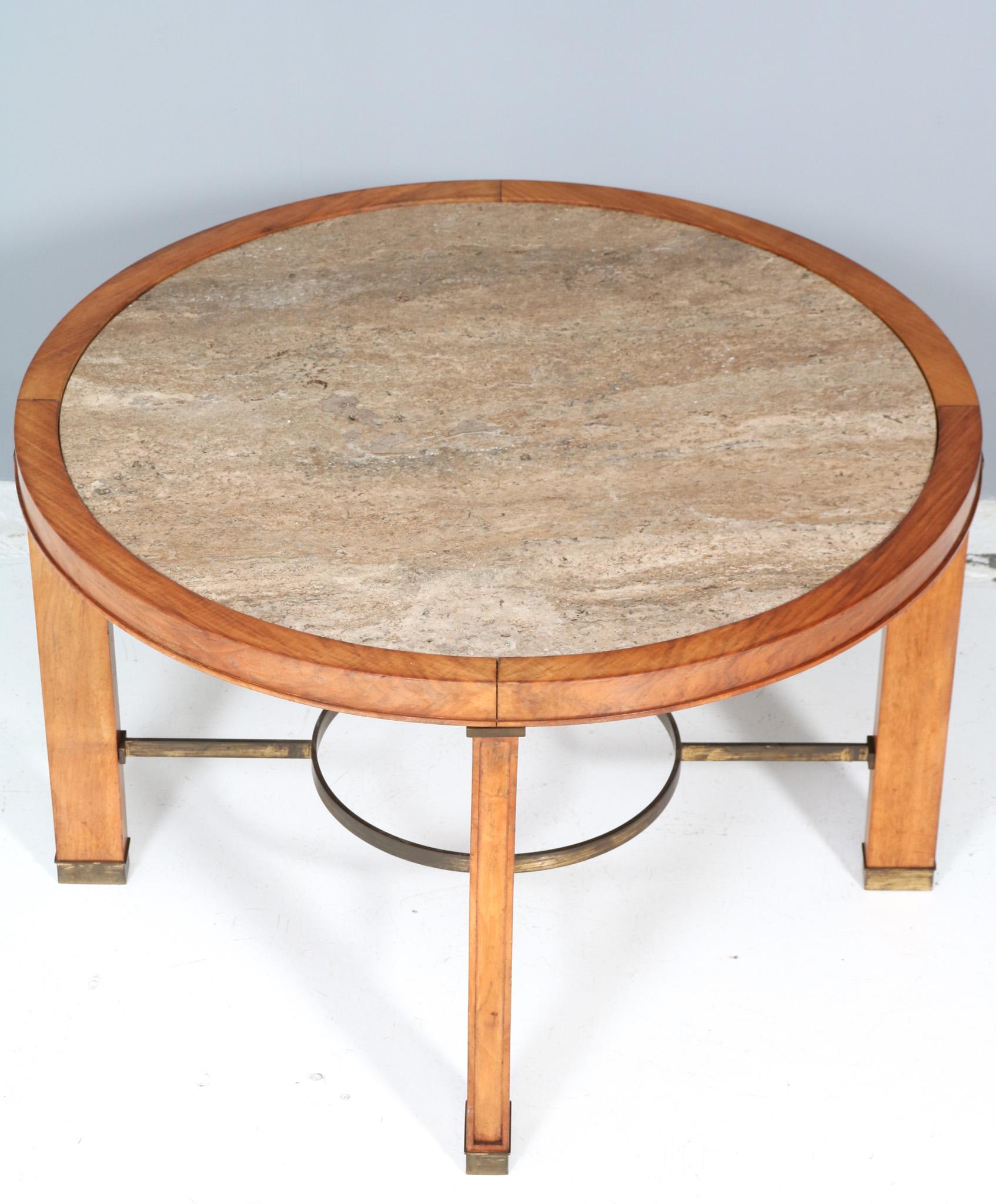Table basse Art déco française avec plateau en travertin, années 1940 Bon état - En vente à Amsterdam, NL