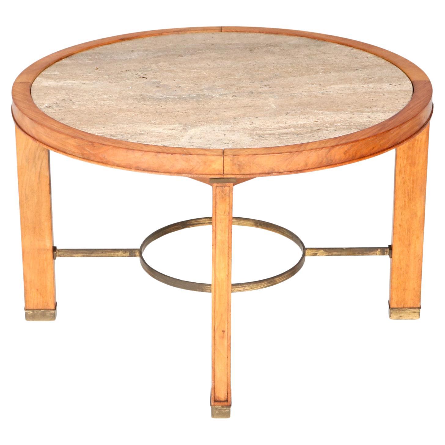 French Art Deco Coffee Table with Travertine top, 1940s