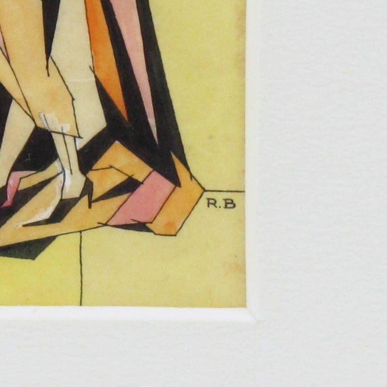 French Art Deco Colored Pencil on Tracing Paper Cubist Illustration