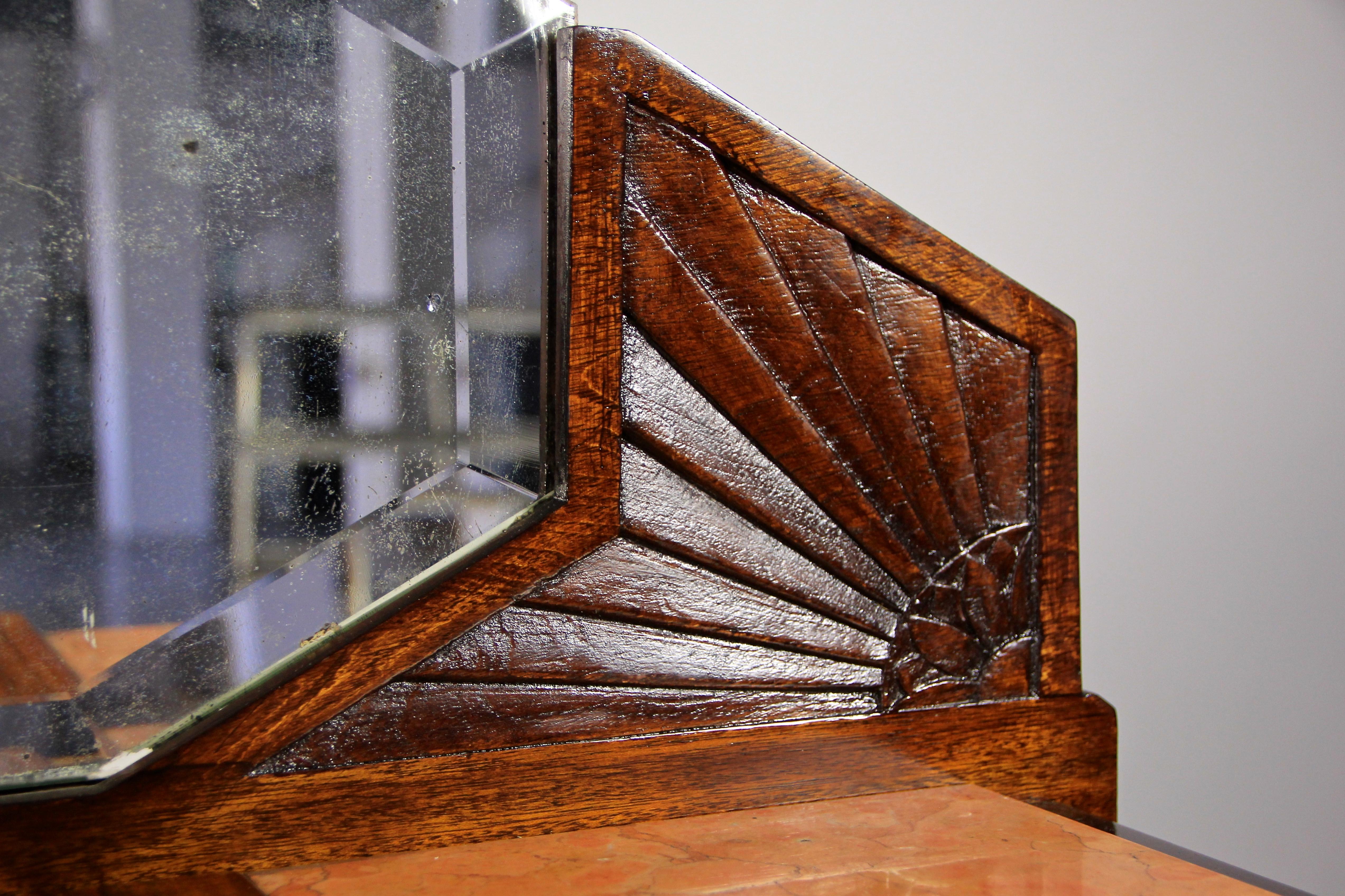 French Art Deco Commode Burr Walnut With Mirror & Marble, France, circa 1925 8