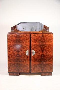 French Art Deco Commode Burr Walnut With Mirror & Marble, France, circa 1925