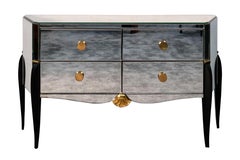 French Art Deco Commode, Mirrored with Gold Leaf Accents, 1940s