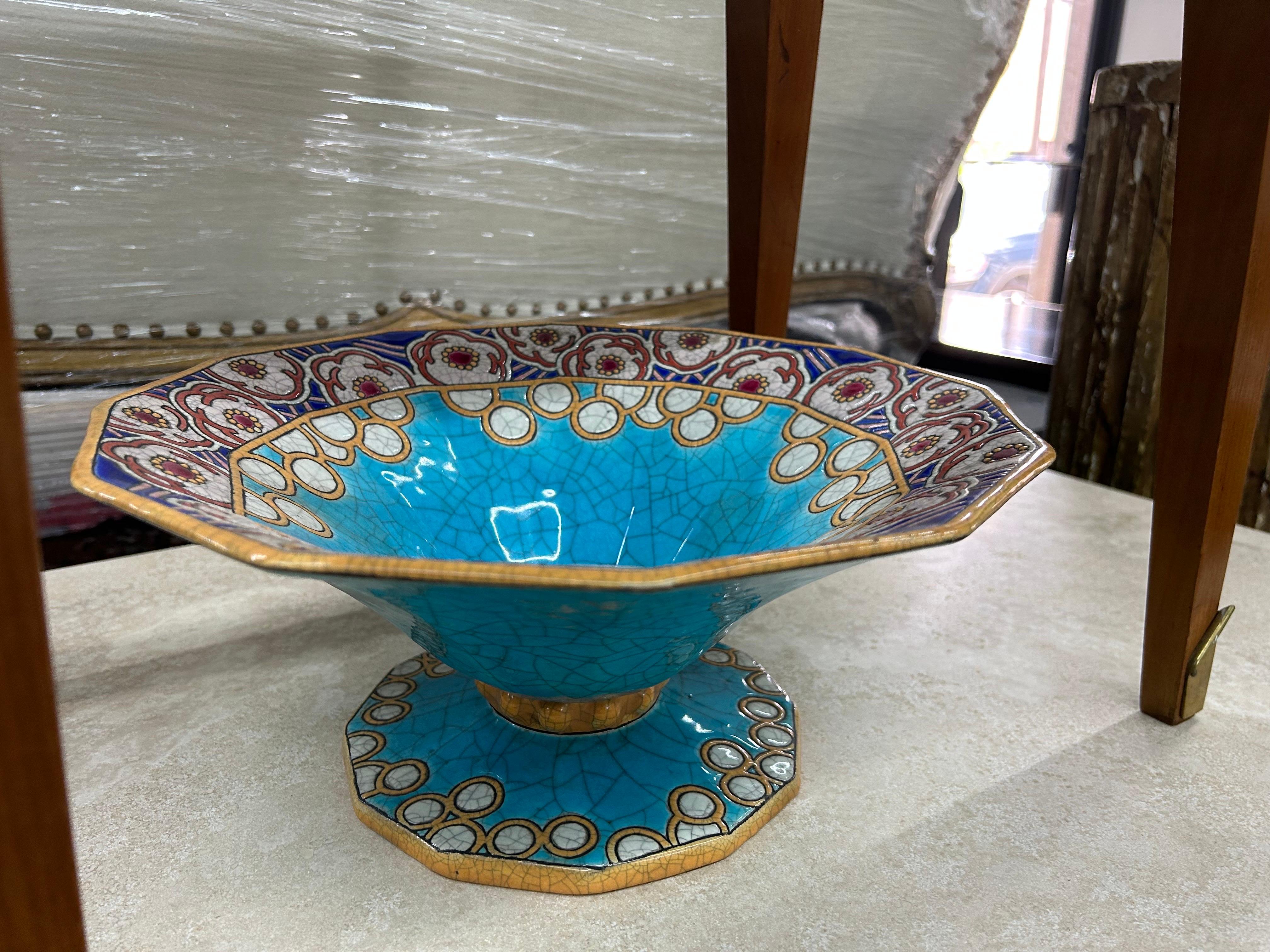 Compotier ou bol Art Déco français par Longwy Bon état - En vente à Houston, TX