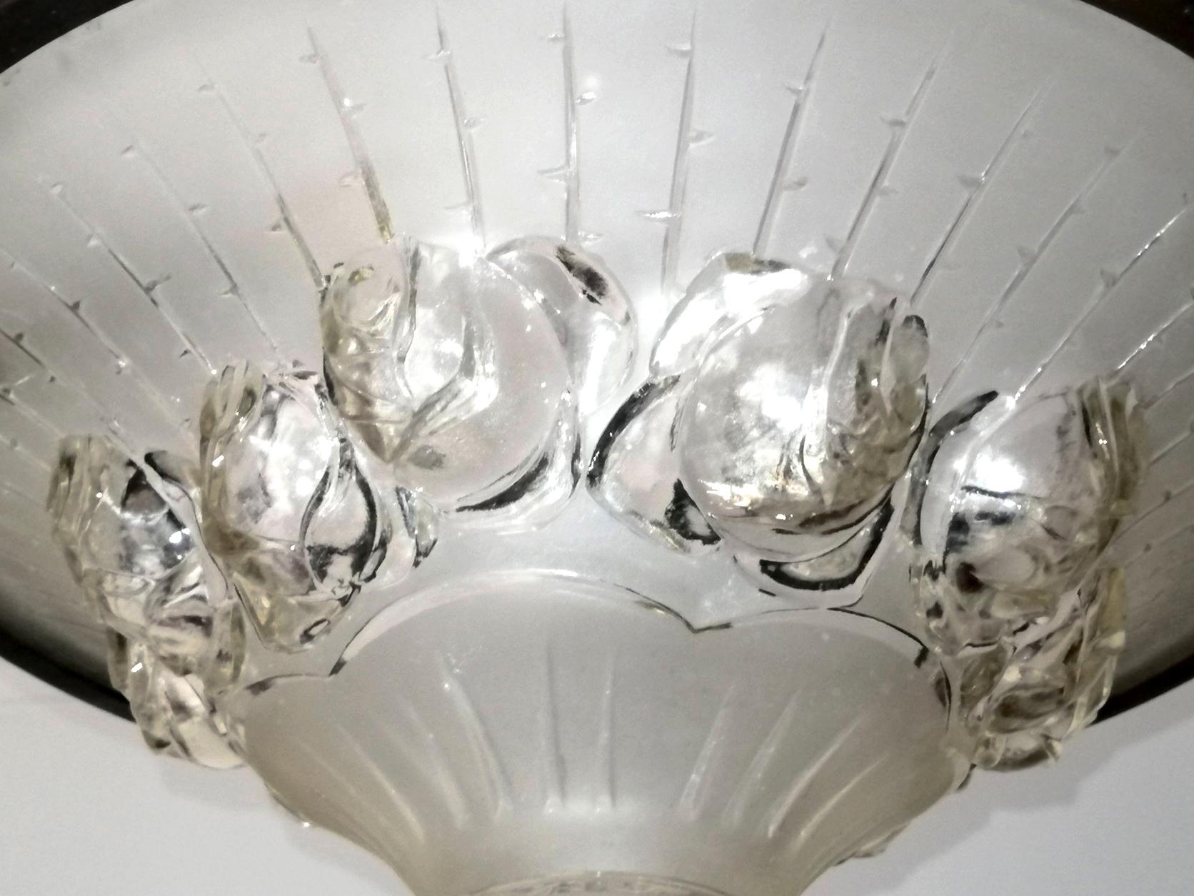French Art Deco Cone Shape Glass Skyscraper Chandelier Signed by Schneider c1920 For Sale 4