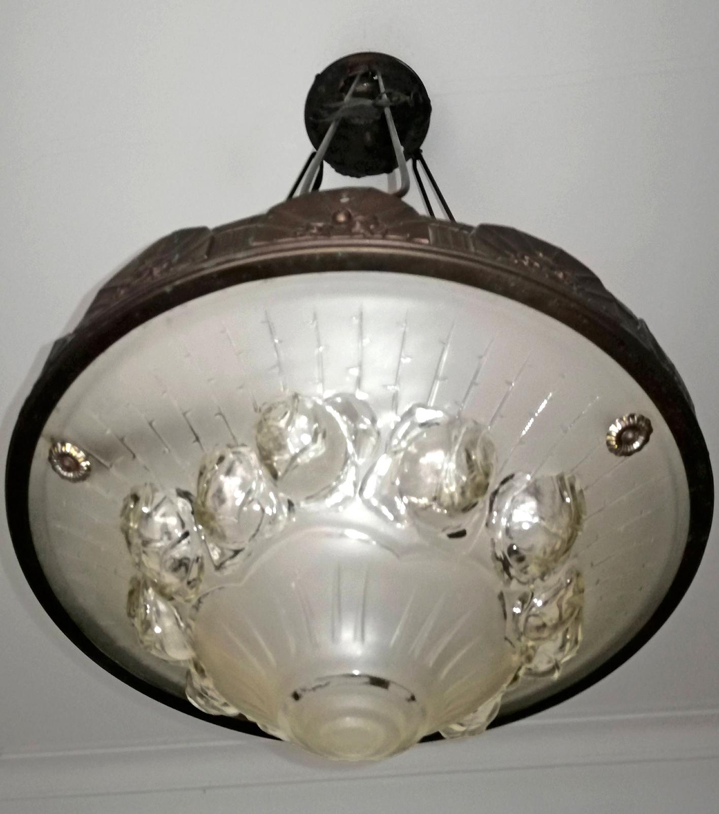 20th Century French Art Deco Cone Shape Glass Skyscraper Chandelier Signed by Schneider c1920 For Sale