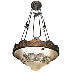 French Art Deco Cone Shape Glass Skyscraper Chandelier Signed by Schneider c1920