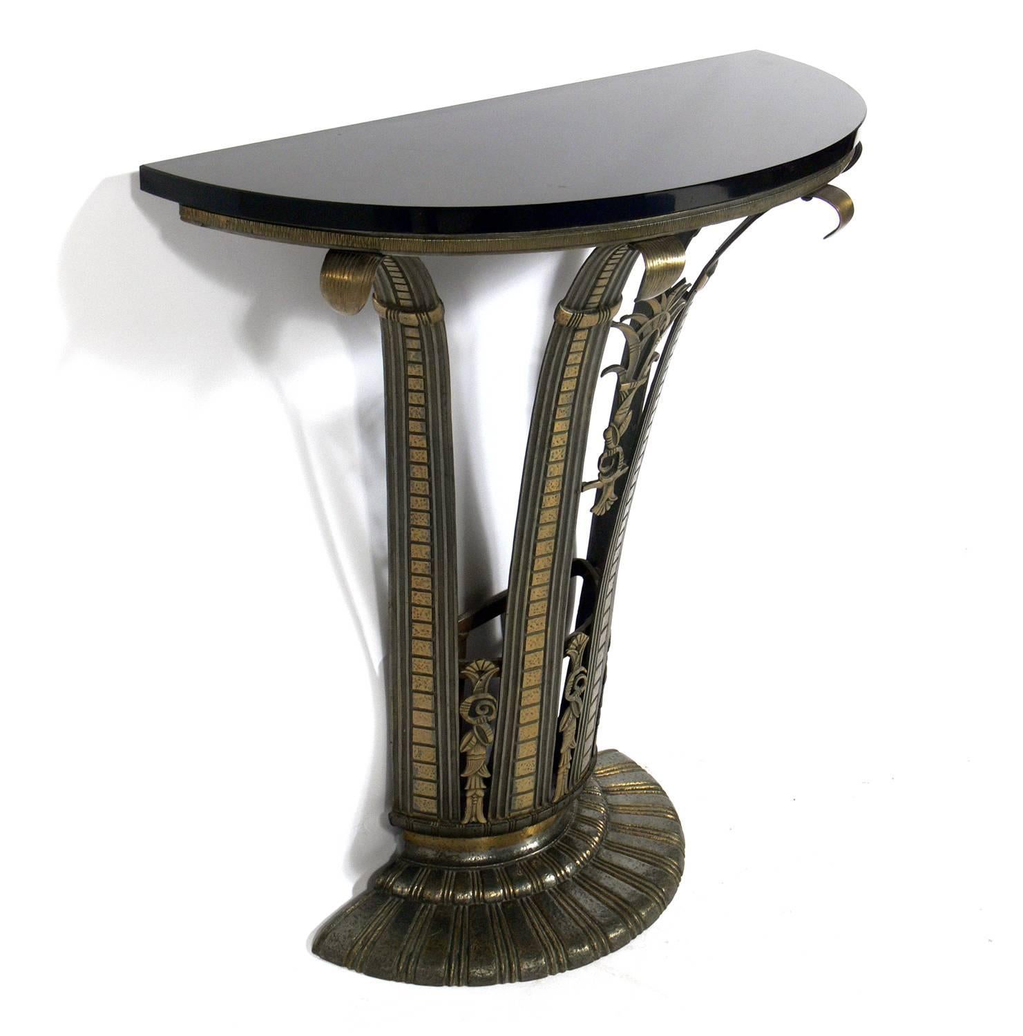 Metal French Art Deco Console and Mirror