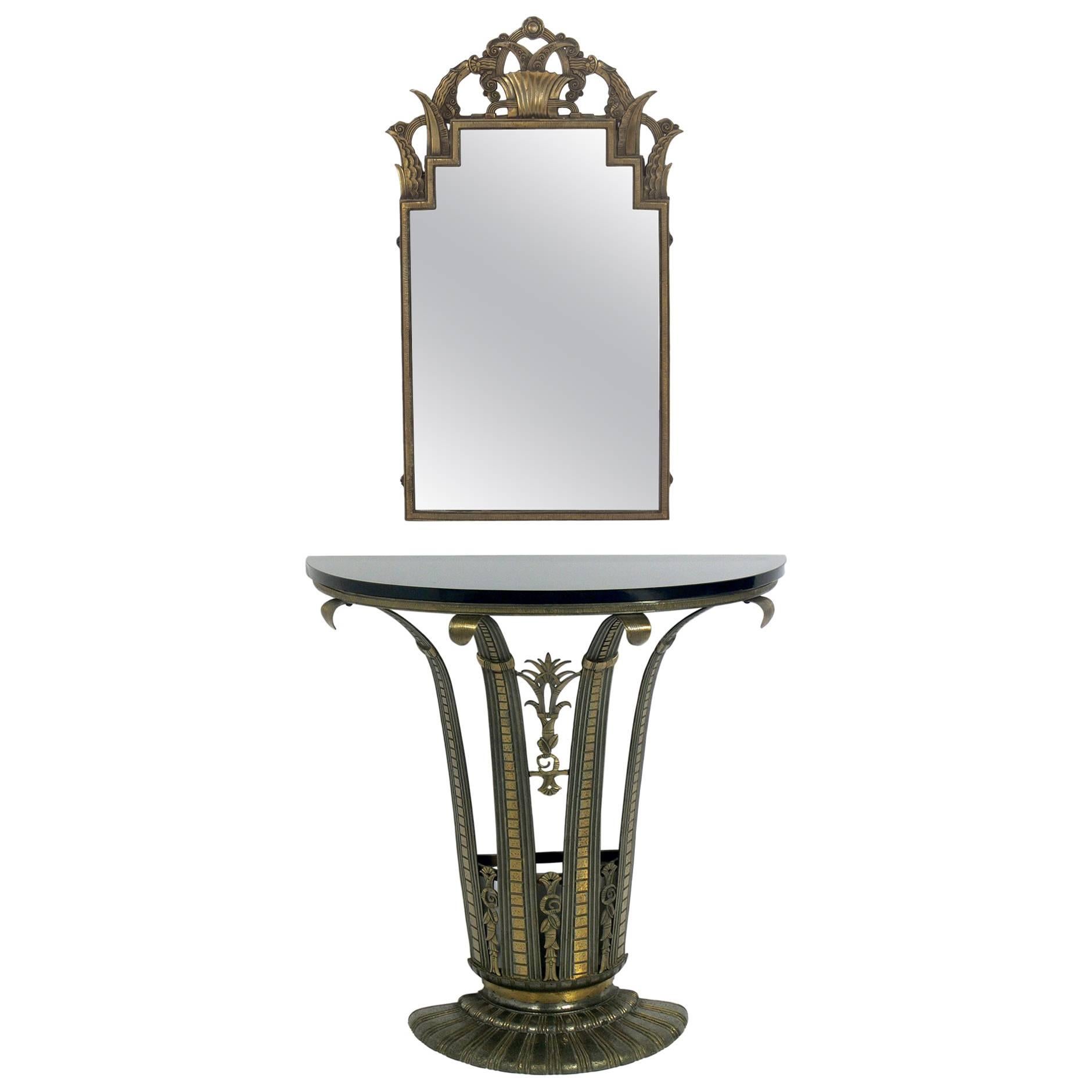 French Art Deco Console and Mirror