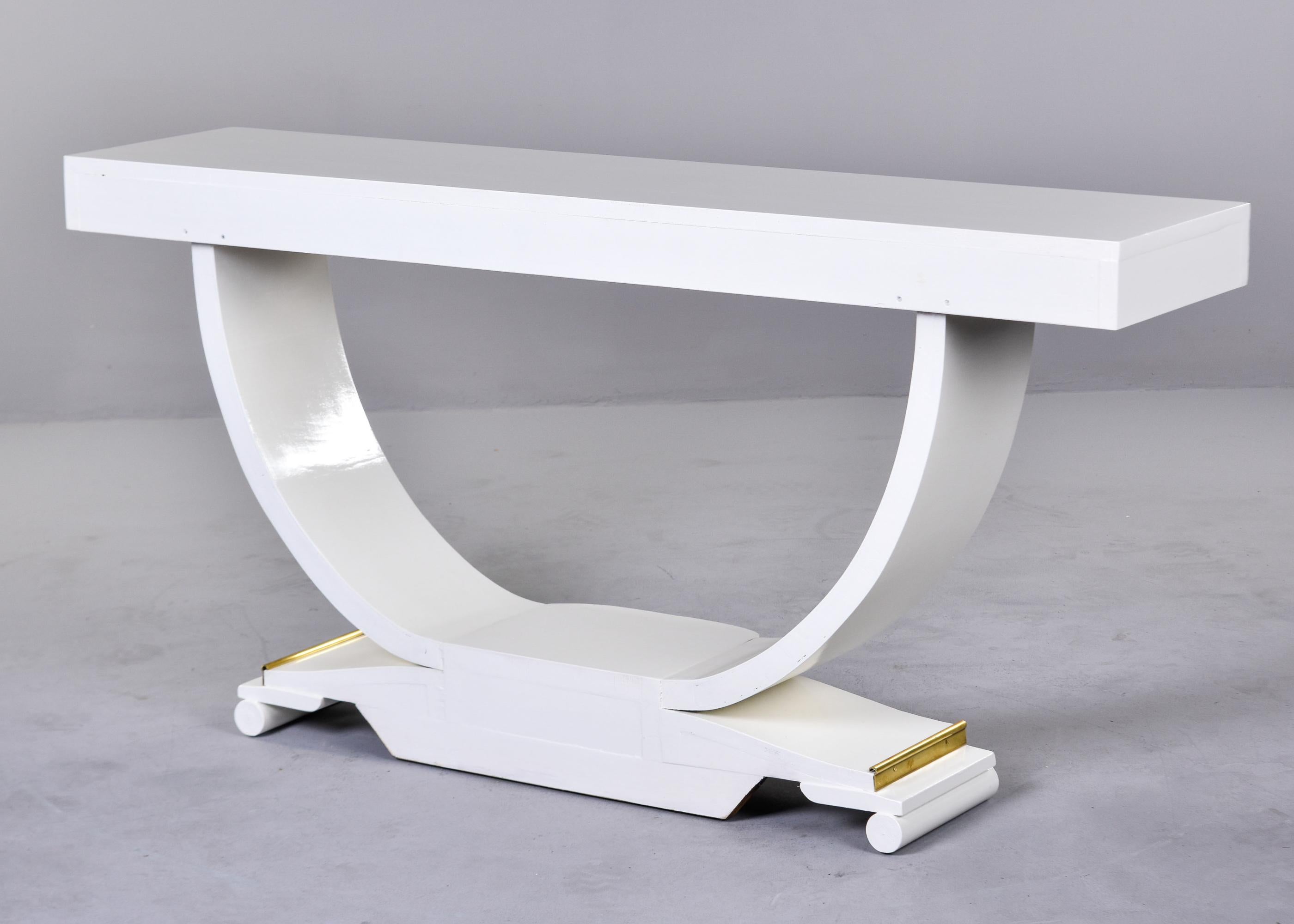 French Art Deco Console in White Finish with Brass Detailing For Sale 6