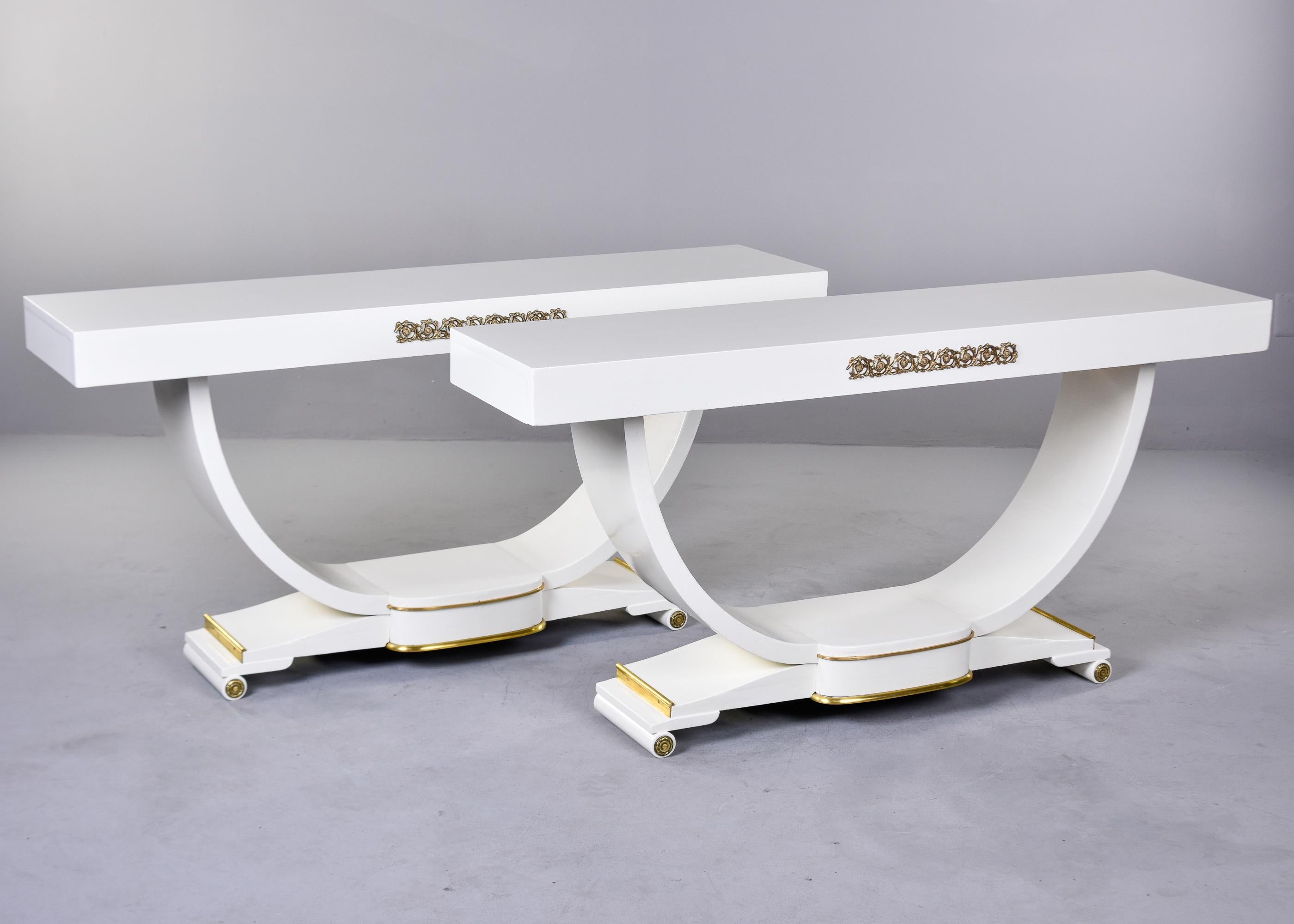 French Art Deco Console in White Finish with Brass Detailing For Sale 9