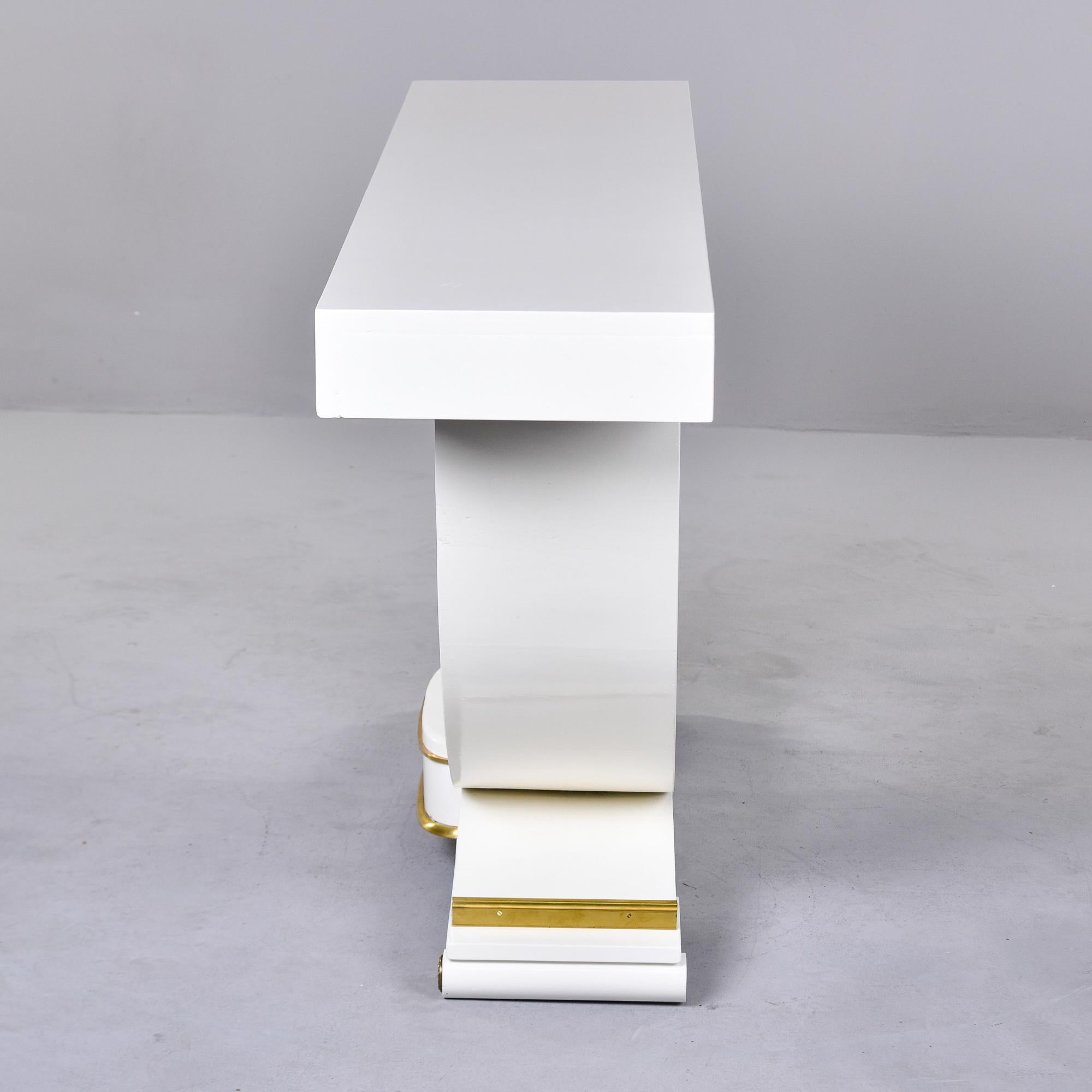 20th Century French Art Deco Console in White Finish with Brass Detailing For Sale