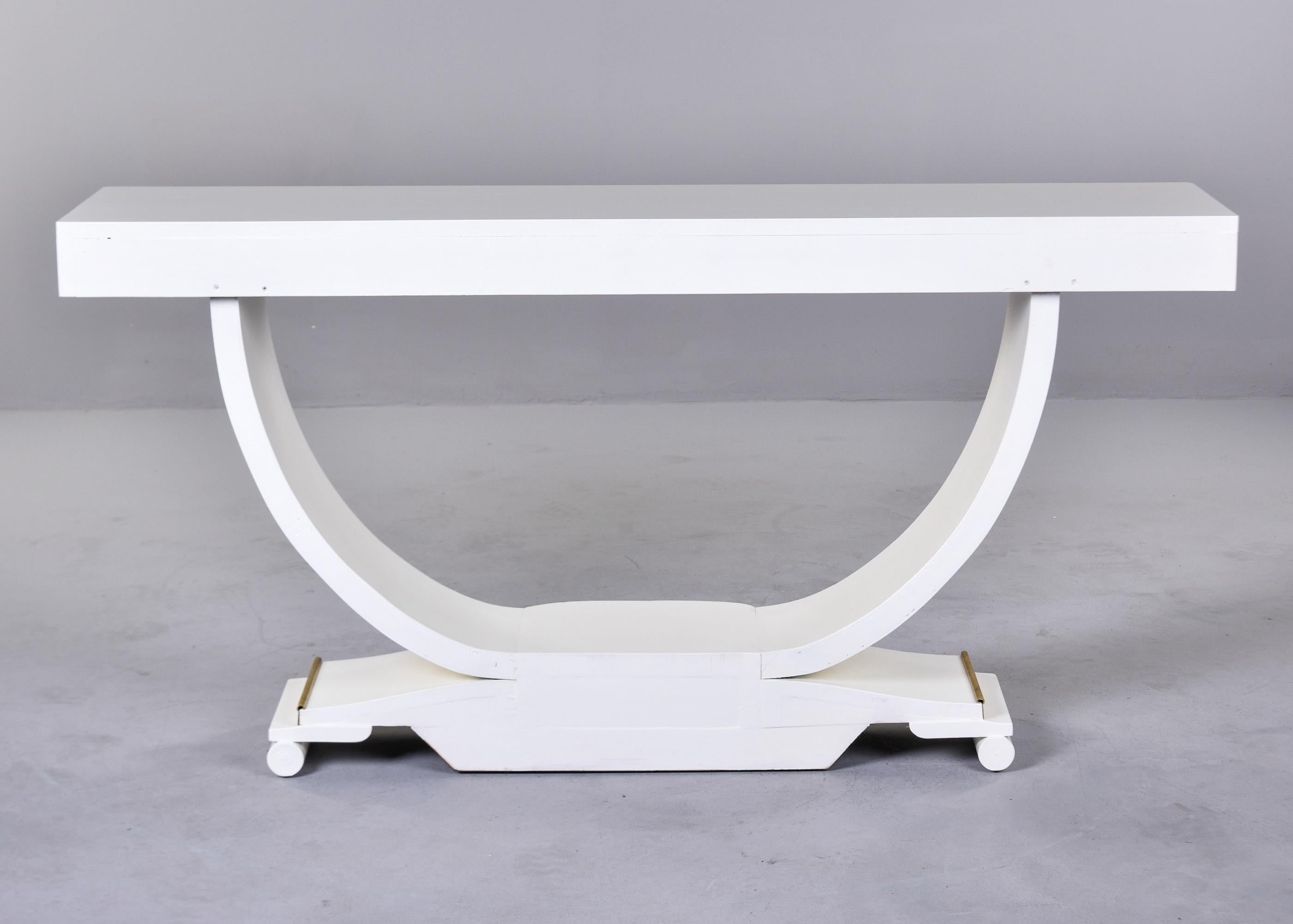 French Art Deco Console in White Finish with Brass Detailing For Sale 2