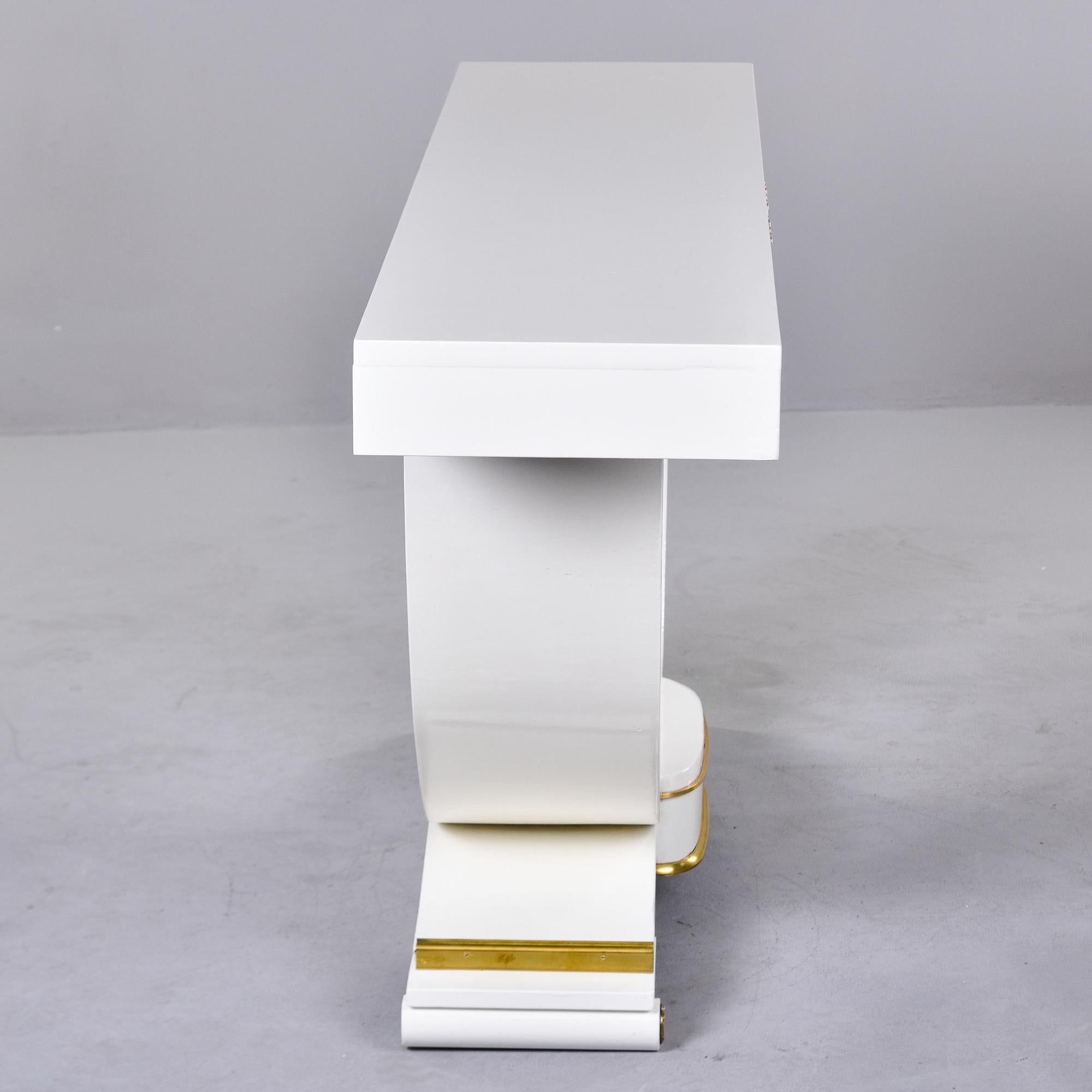 French Art Deco Console in White Finish with Brass Detailing For Sale 4
