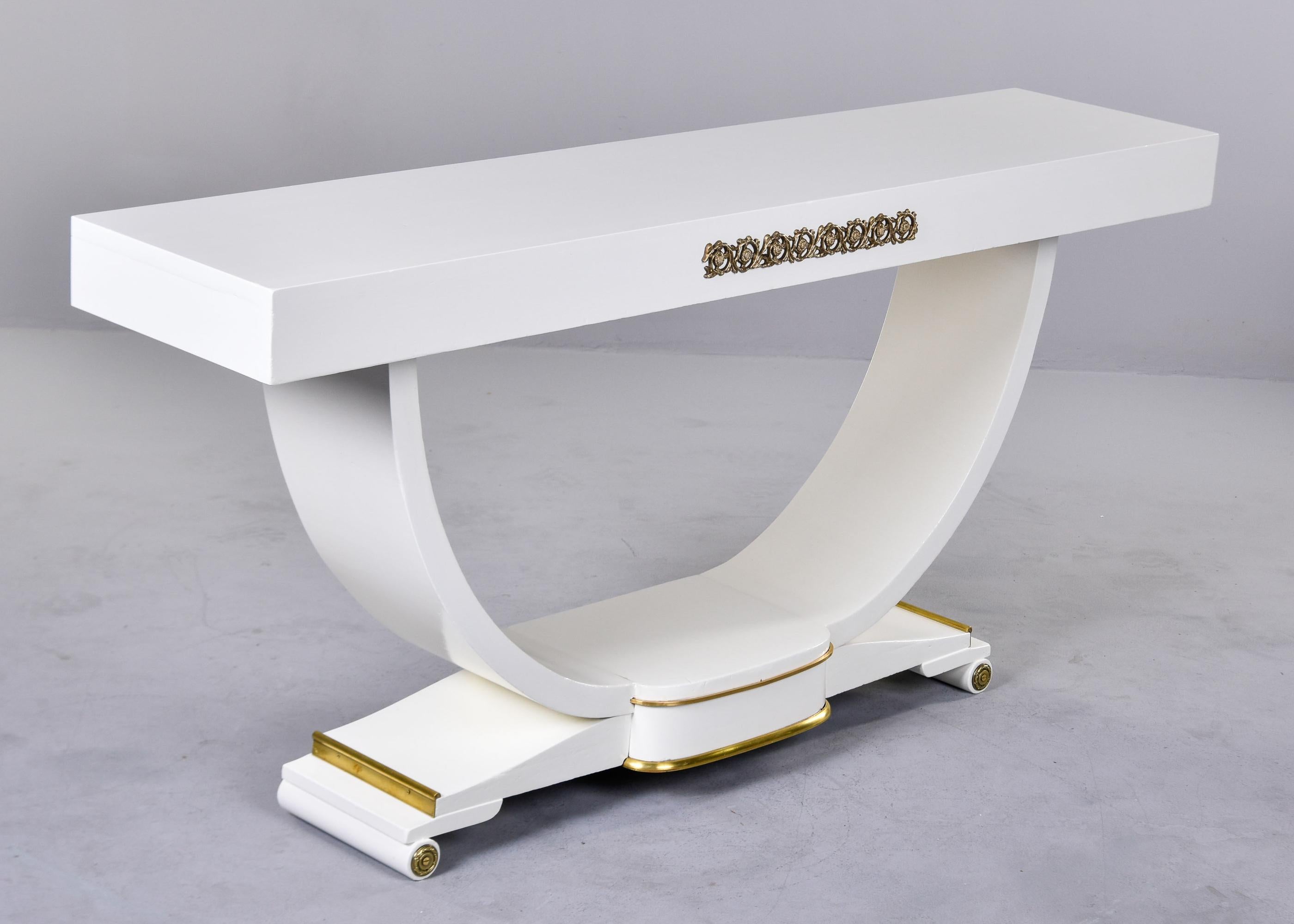 French Art Deco Console in White Finish with Brass Detailing For Sale 5