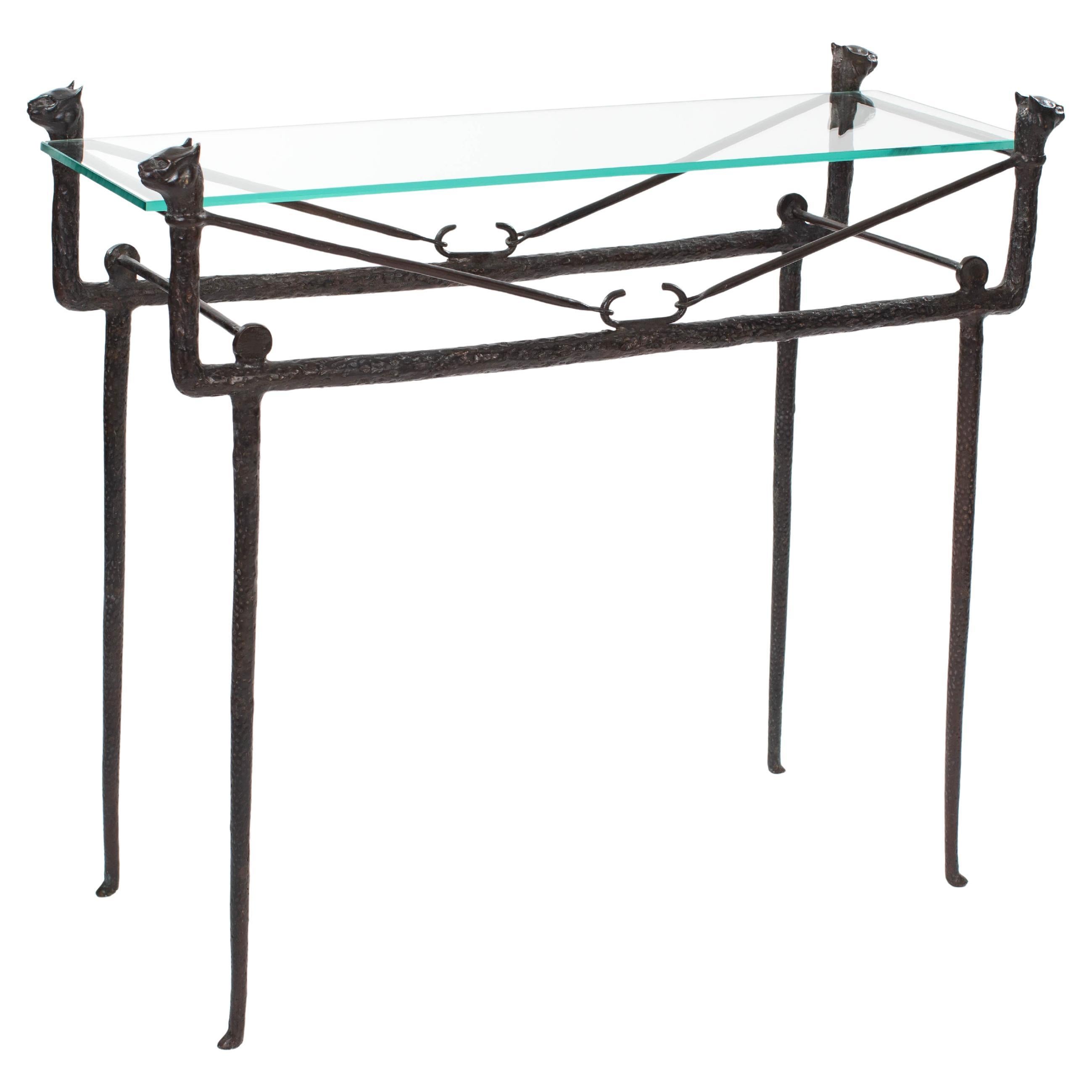 French Art Déco Console Table in Bronze Cat Heads Egyptian-Classic look, 1940s