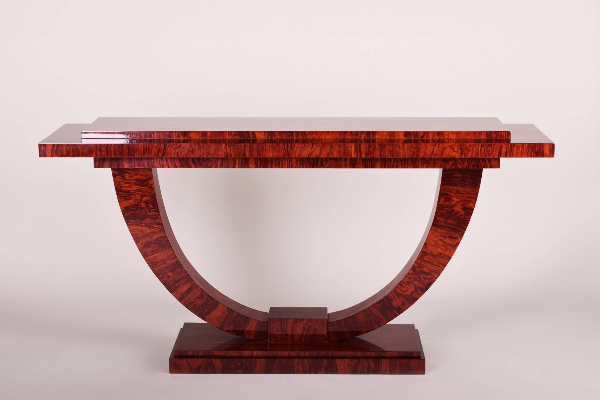 Based on Emil Jacques Ruhlmann's dining table
French Art Deco console tables.
Completely restored, surface made by piano lacquers to the high gloss.
Material: Palisander.

We guarantee safe a the cheapest air transport from Europe to the whole world