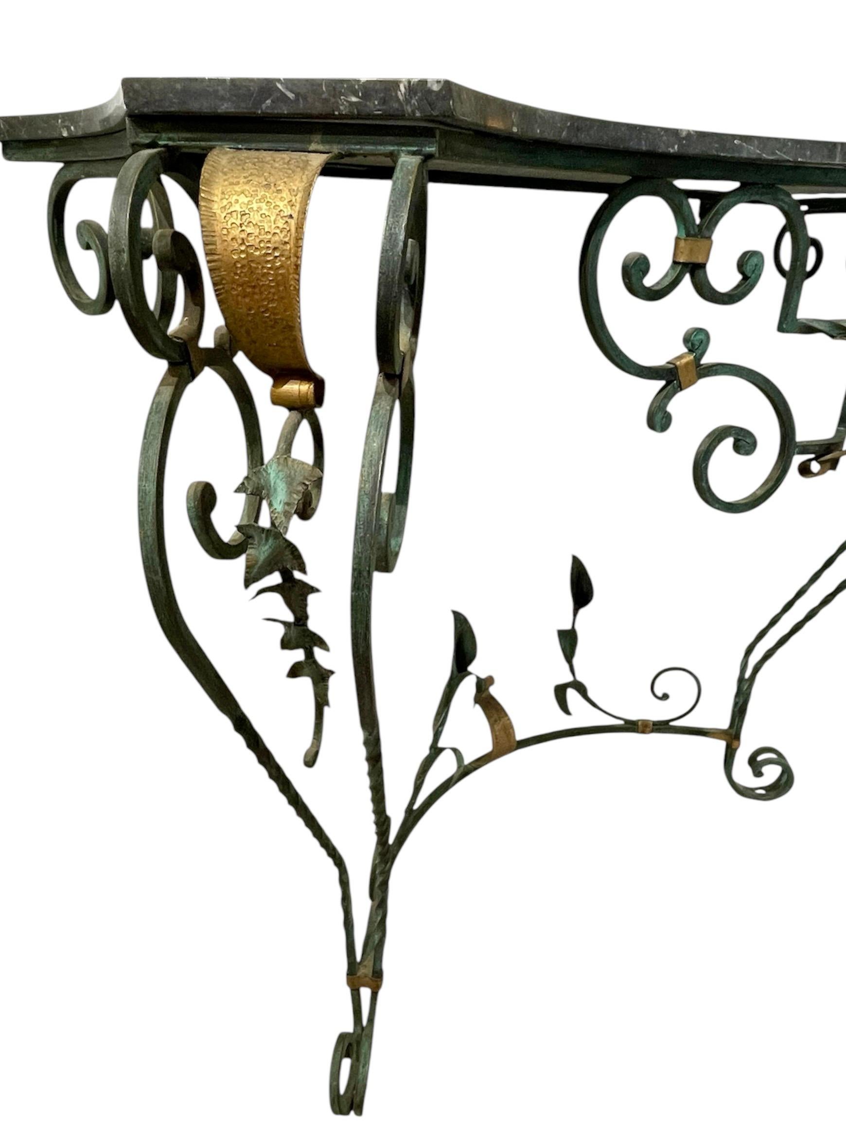 Mid-20th Century French Art Deco Console table , Painted wrought iron , original marble top