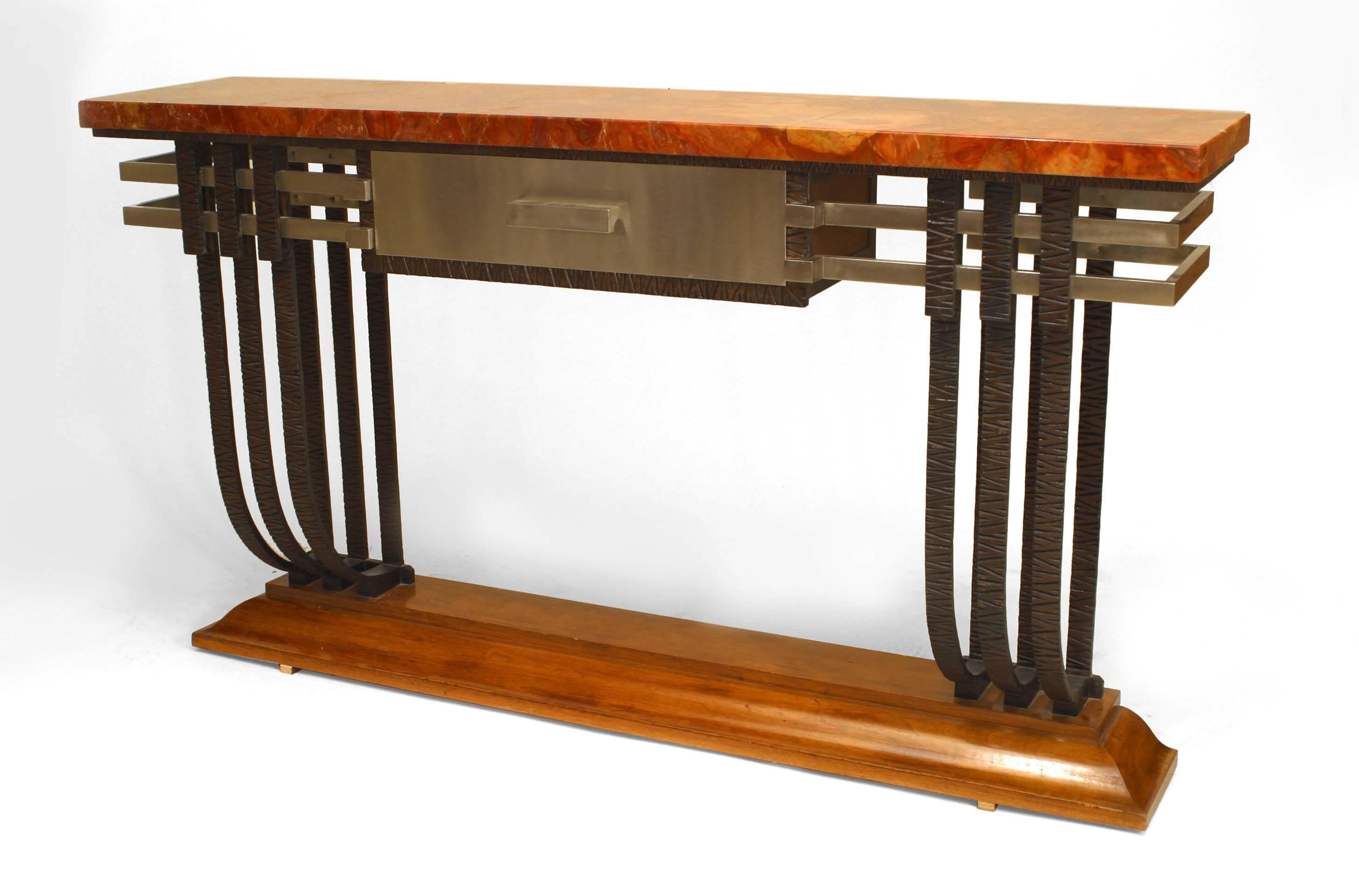French Art Deco Iron and Mahogany Console Table In Good Condition In New York, NY