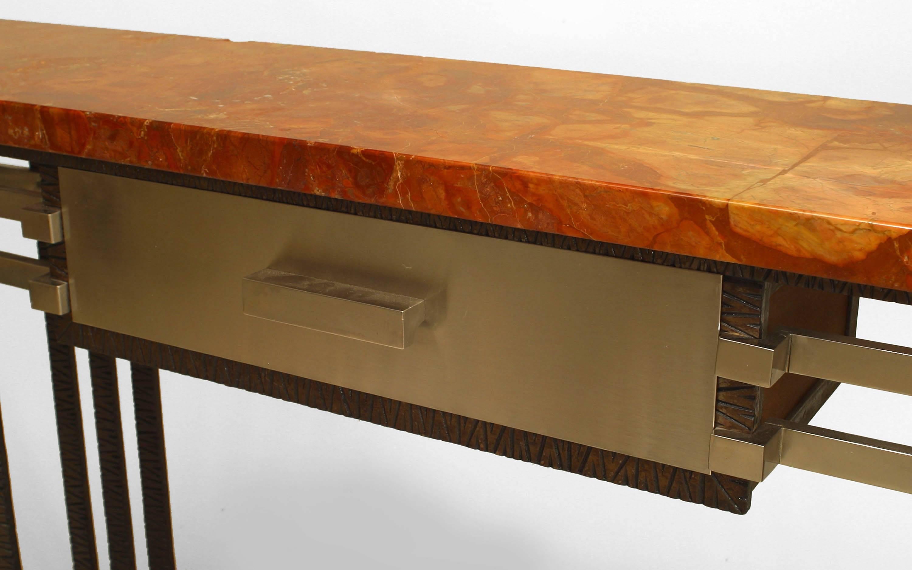 French Art Deco Iron and Mahogany Console Table 1
