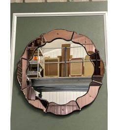 French Art Deco Convex Peach Coloured Wall Mirror, 1920's