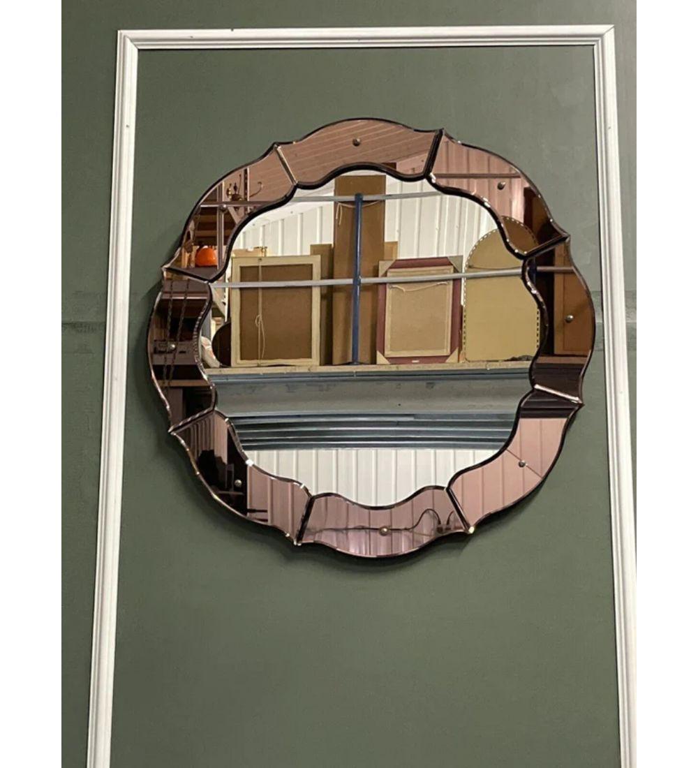 Hand-Crafted French Art Deco Convex Peach Coloured Wall Mirror, 1920's For Sale