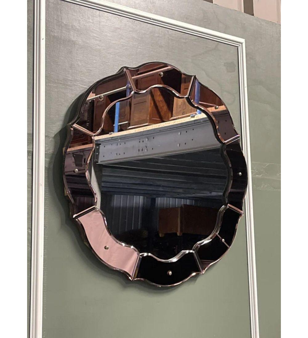 French Art Deco Convex Peach Coloured Wall Mirror, 1920's In Good Condition For Sale In Pulborough, GB