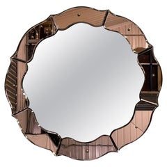 Miroir mural Art Déco français convexe de couleur pêche, années 1920