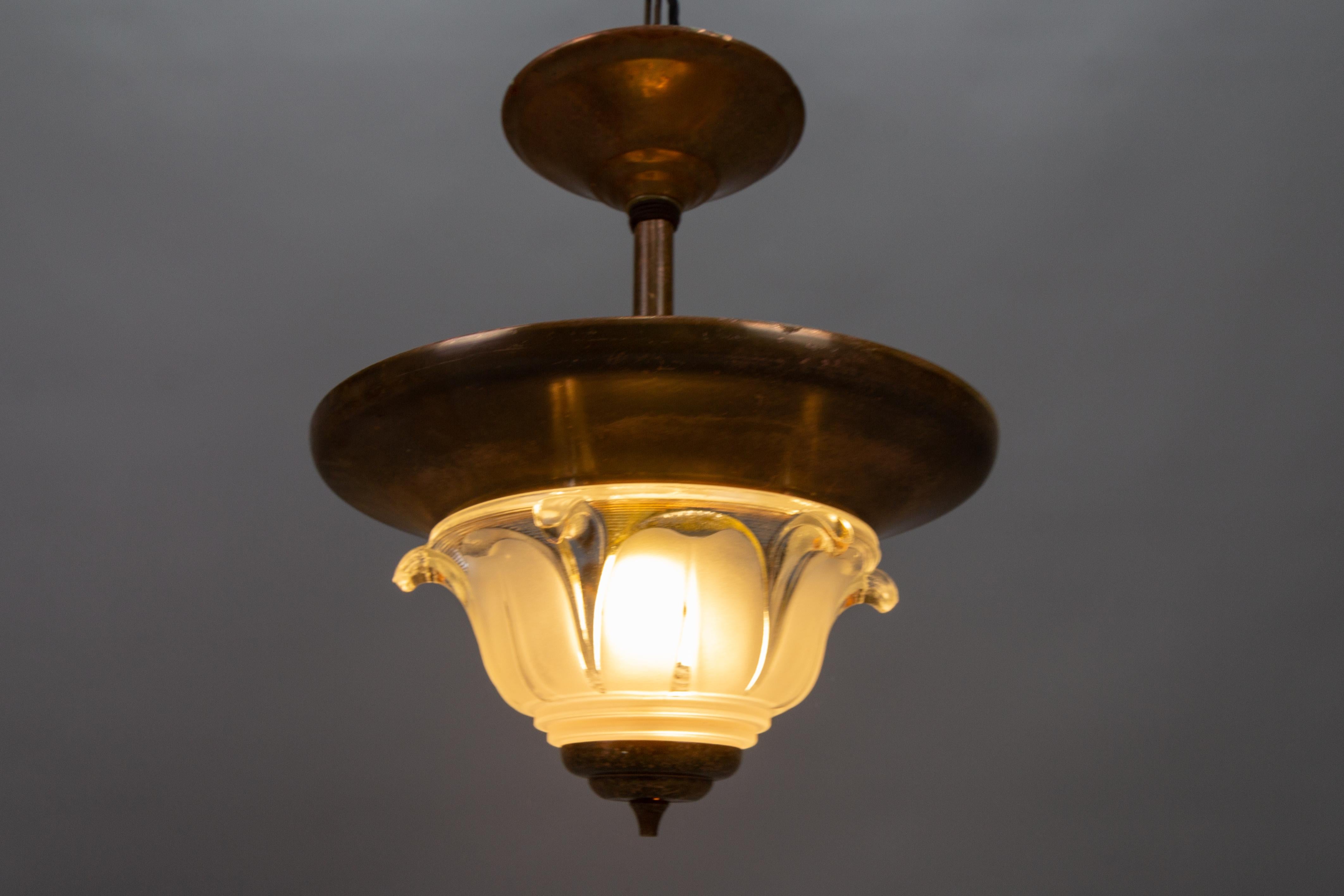 French Art Deco Copper and Frosted Glass Pendant Light, 1930s 6