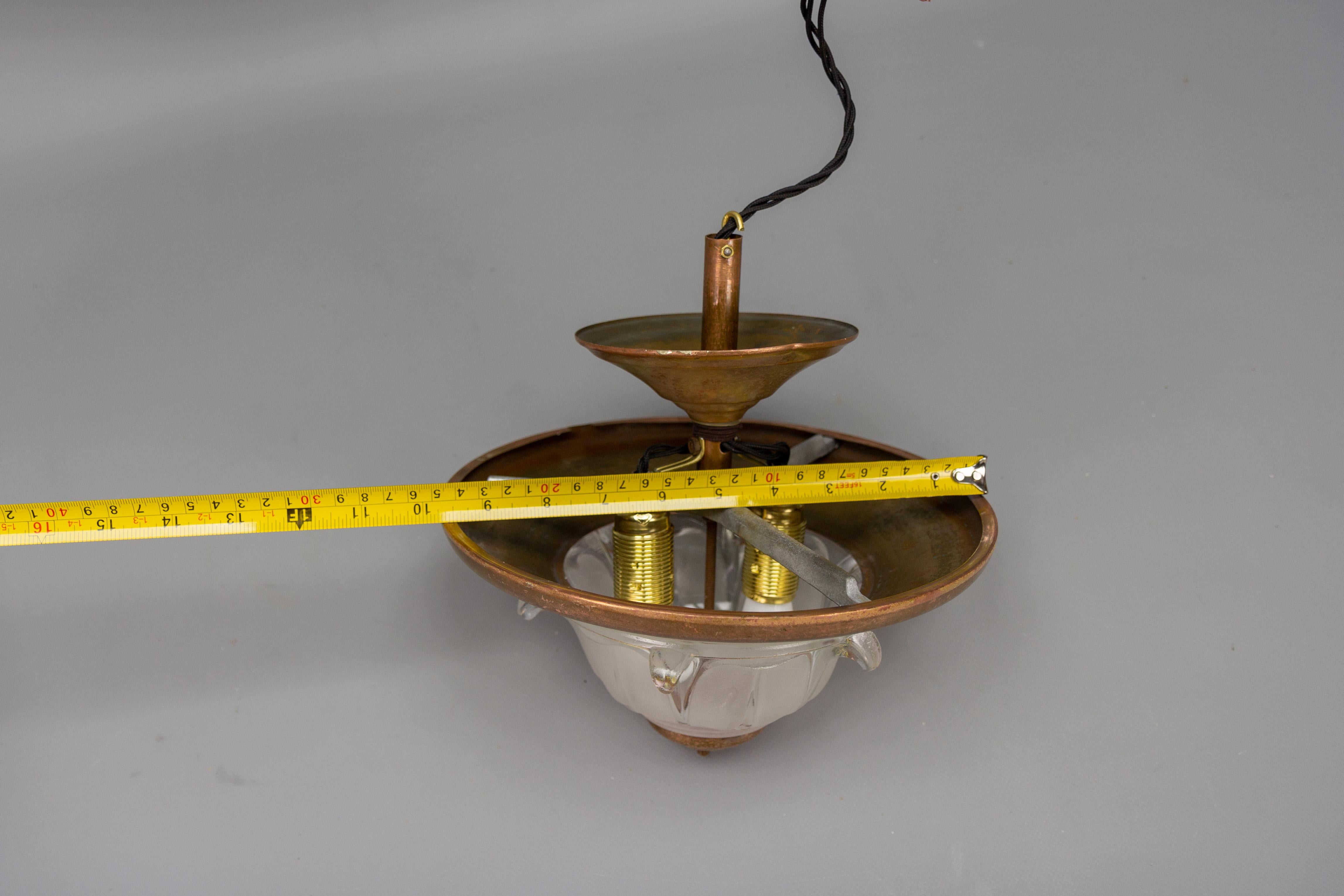 French Art Deco Copper and Frosted Glass Pendant Light, 1930s 11