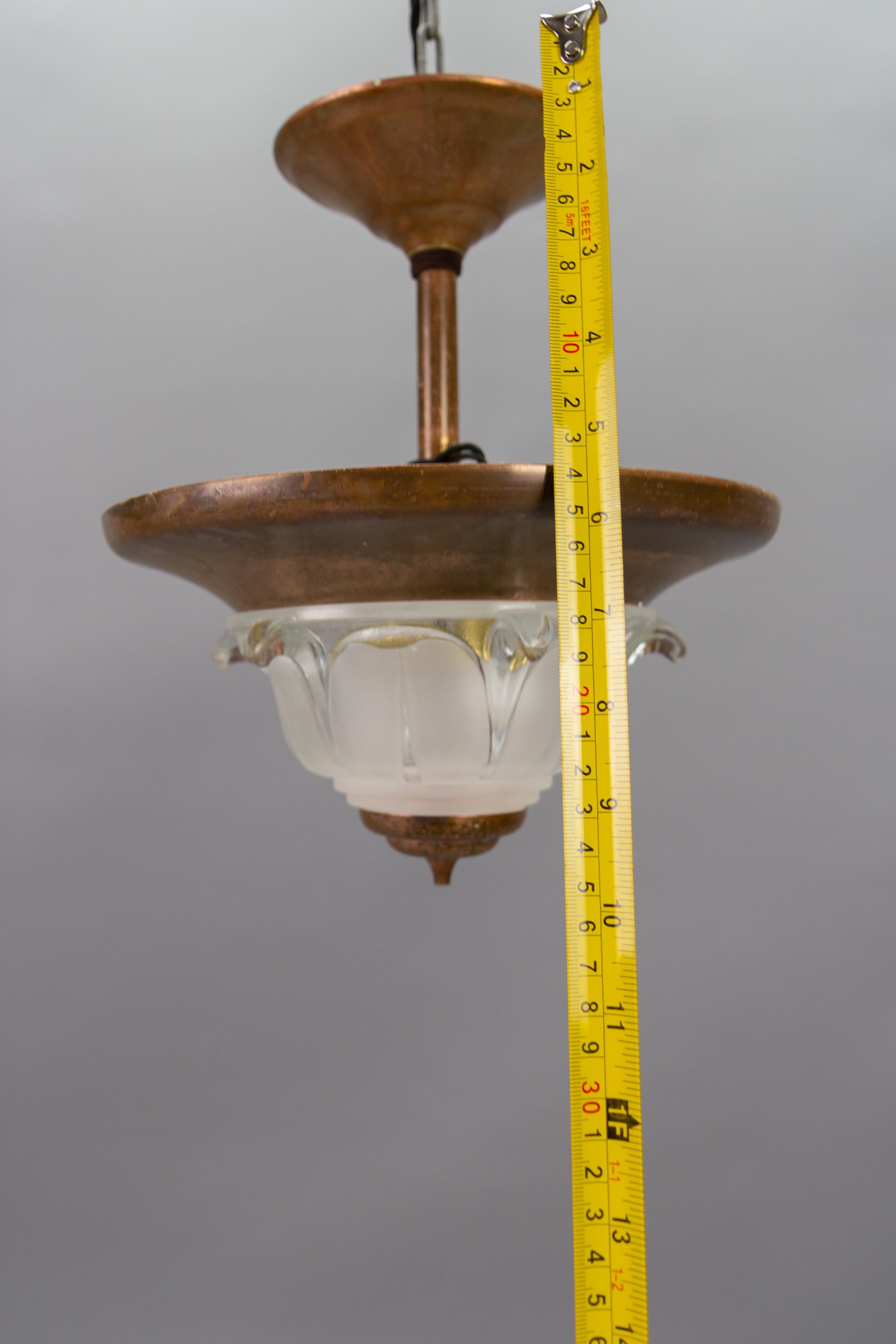 French Art Deco Copper and Frosted Glass Pendant Light, 1930s 13