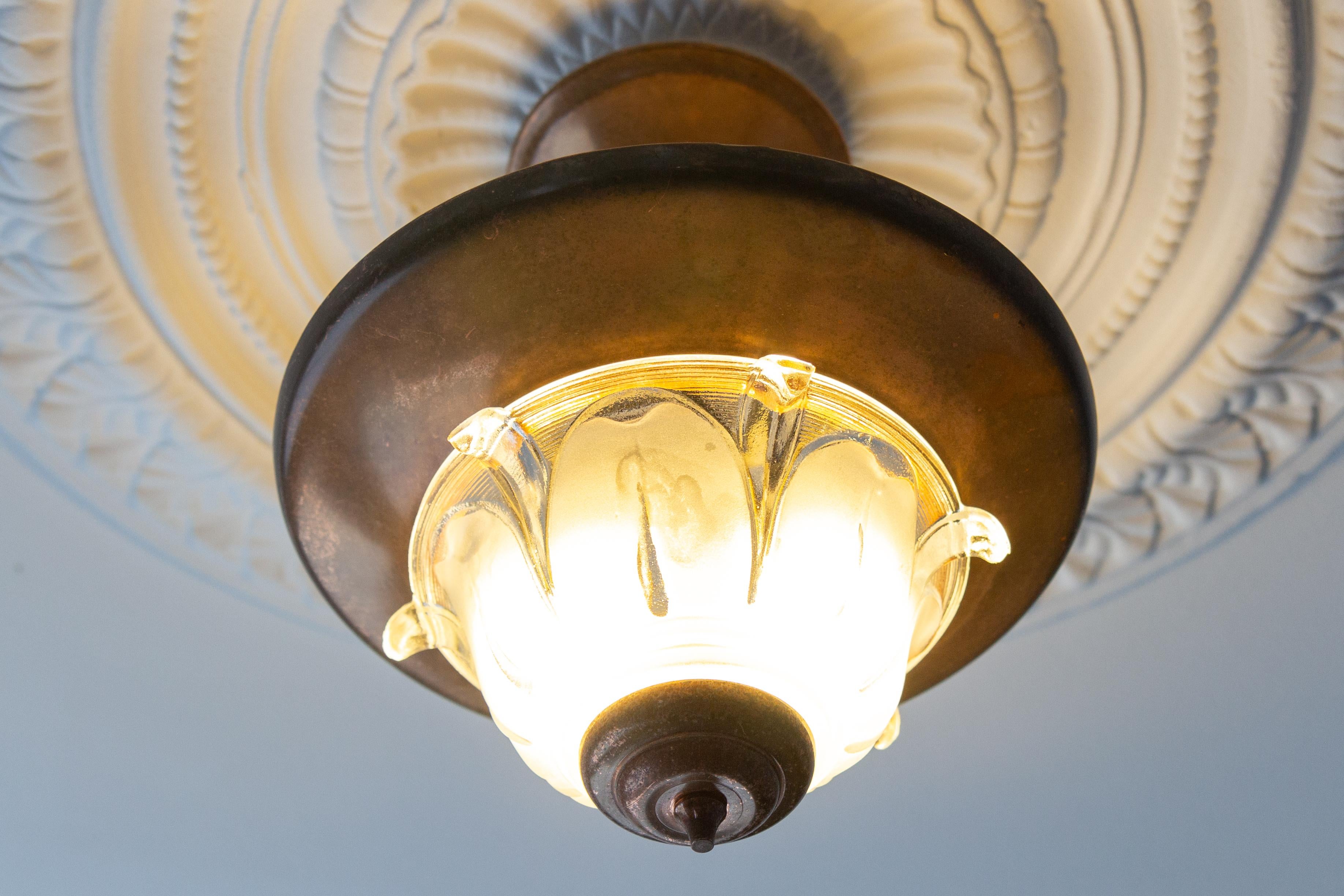 French Art Deco Copper and Frosted Glass Pendant Light, 1930s 3