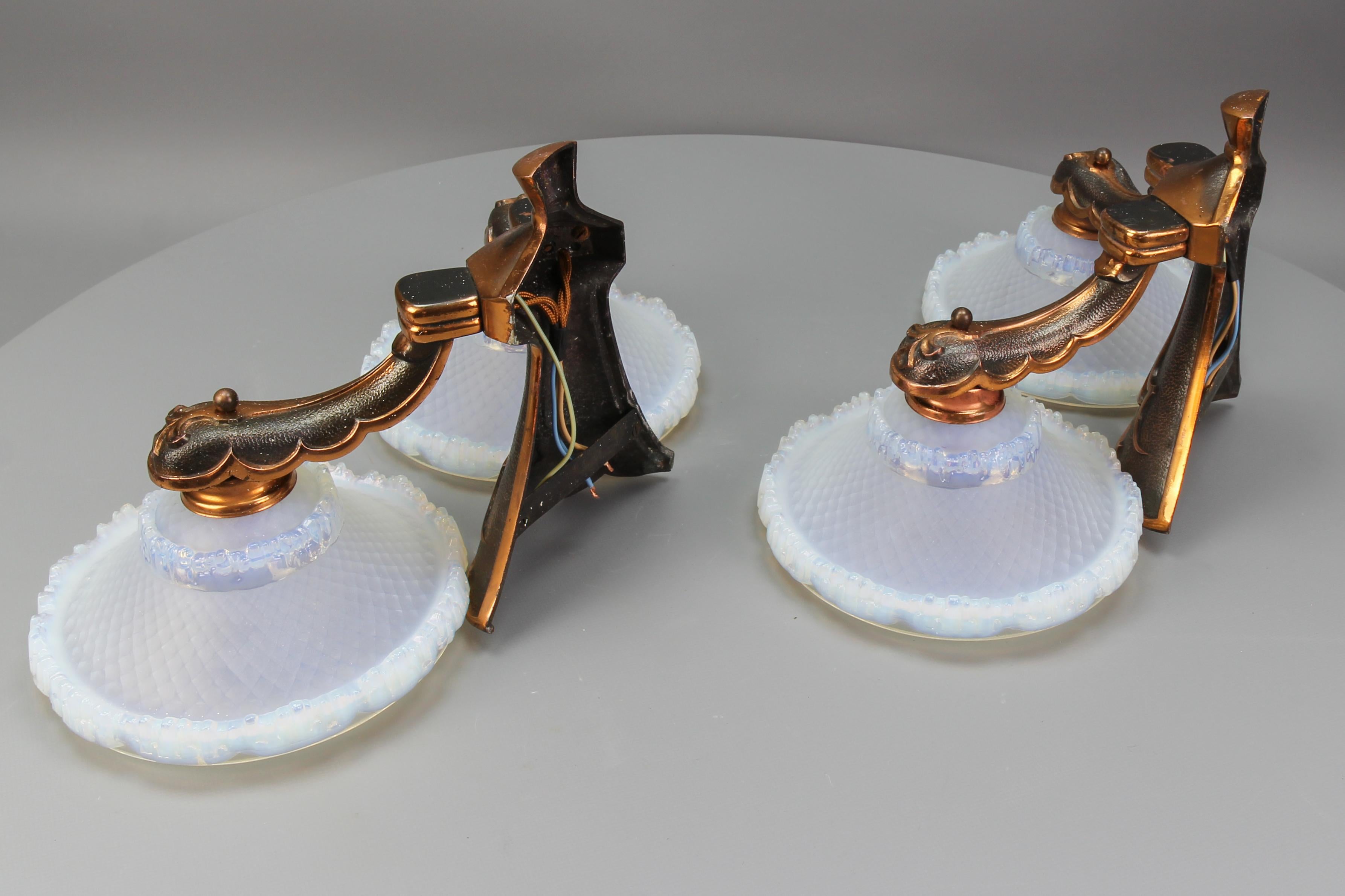 French Art Deco Copper and Opalescent Glass Sconces by Ezan, Set of Two For Sale 13