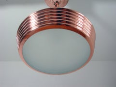 French Art Deco Copper and Satin Glass Flush Mount Pendant, 1930s