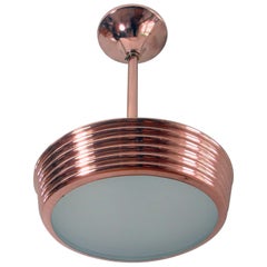 French Art Deco Copper and Satin Glass Flush Mount Pendant, 1930s