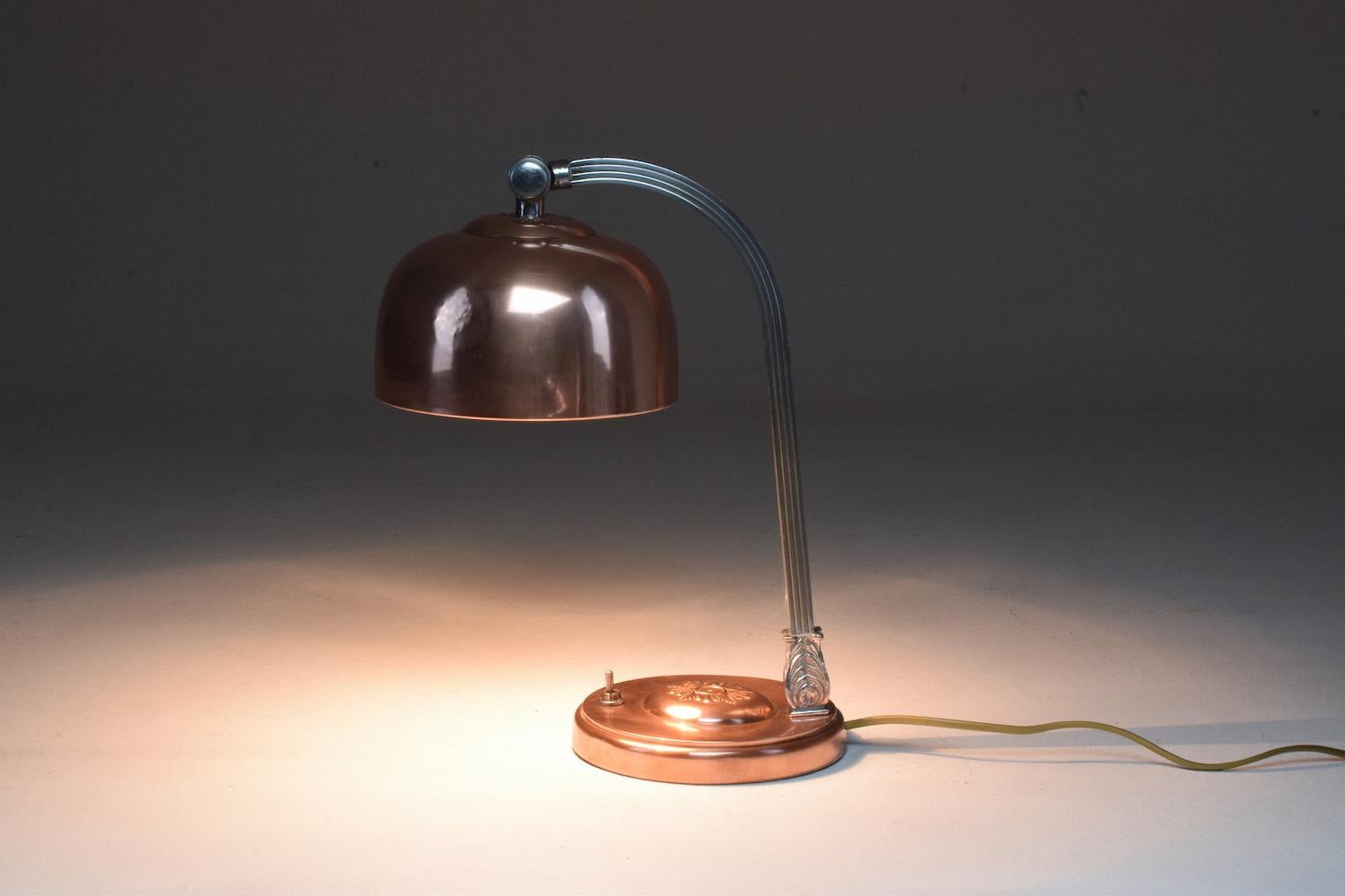 20th Century French Art Deco Copper Brass Table Lamp, 1930s
