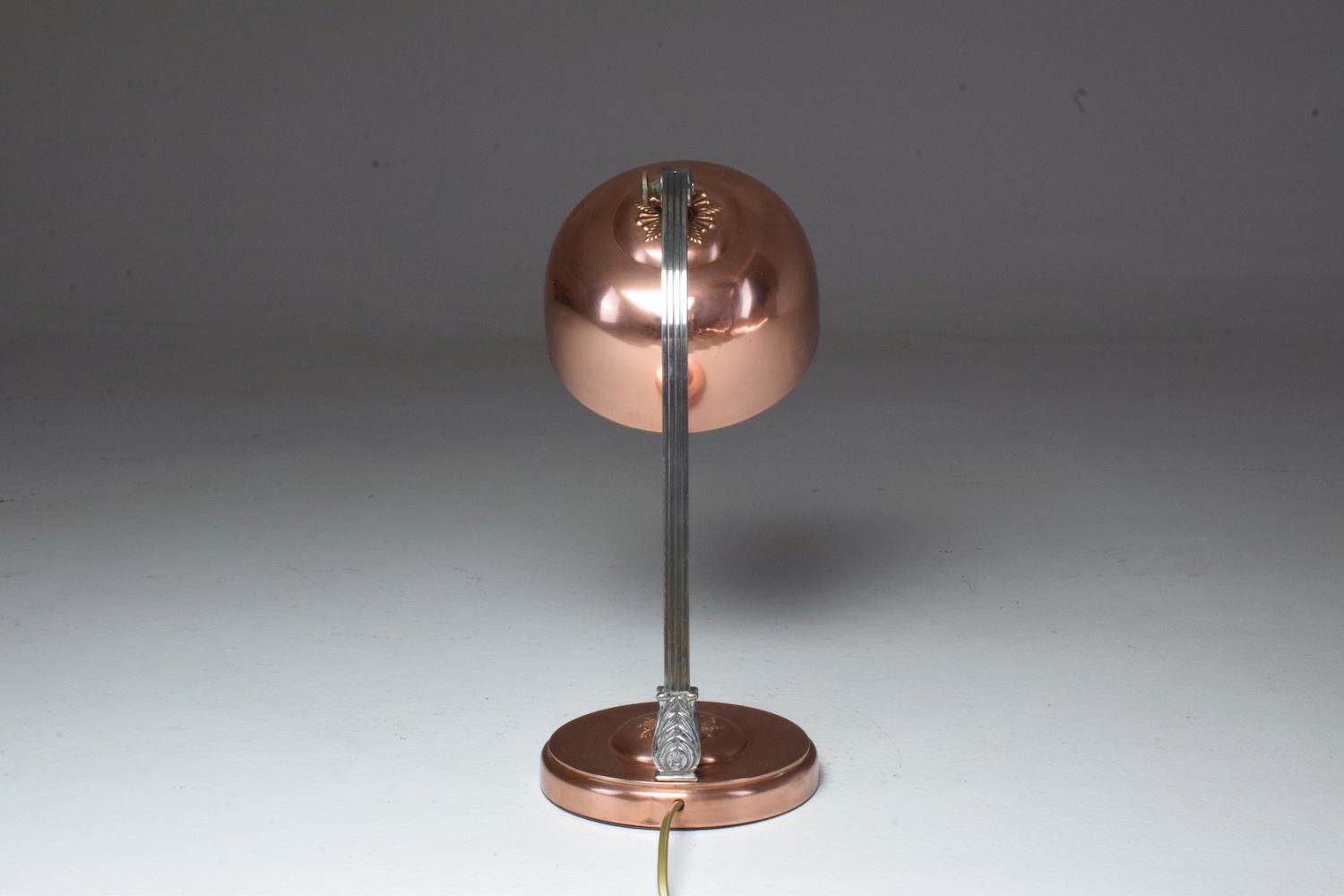 French Art Deco Copper Brass Table Lamp, 1930s 2