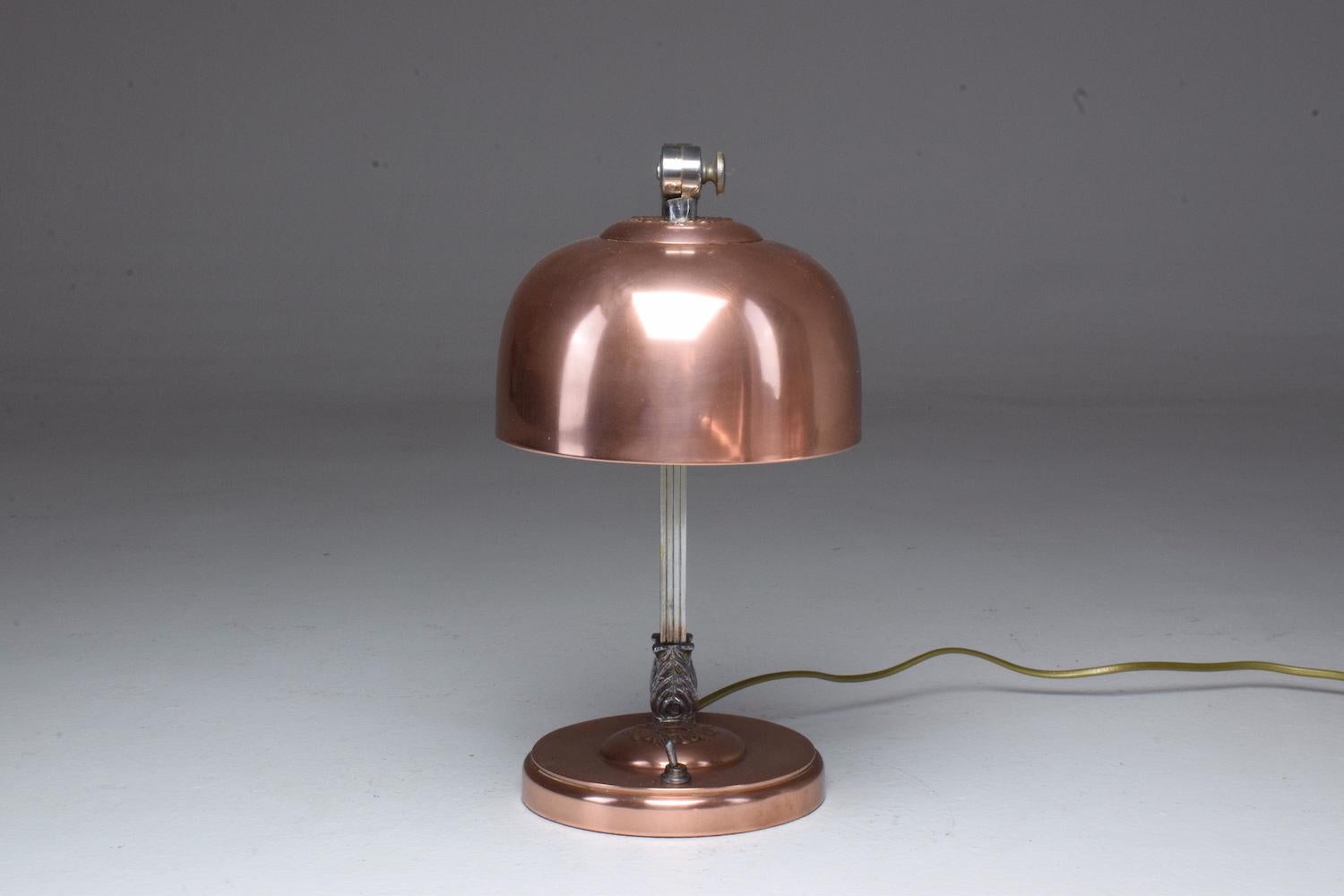 French Art Deco Copper Brass Table Lamp, 1930s 3