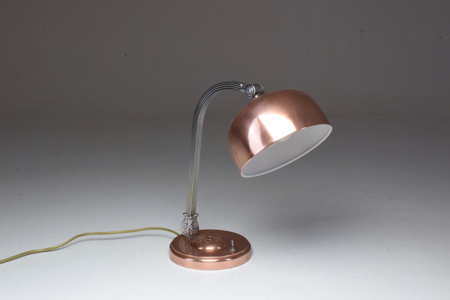 French Art Deco Copper Brass Table Lamp, 1930s 5